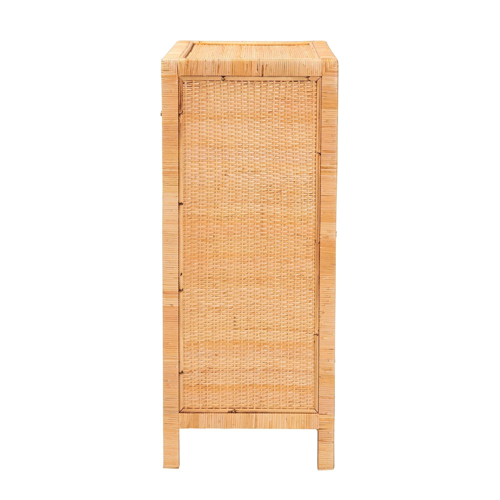 bali & pari Vaere Modern Bohemian Rattan and Mahogany Wood Storage Cabinet