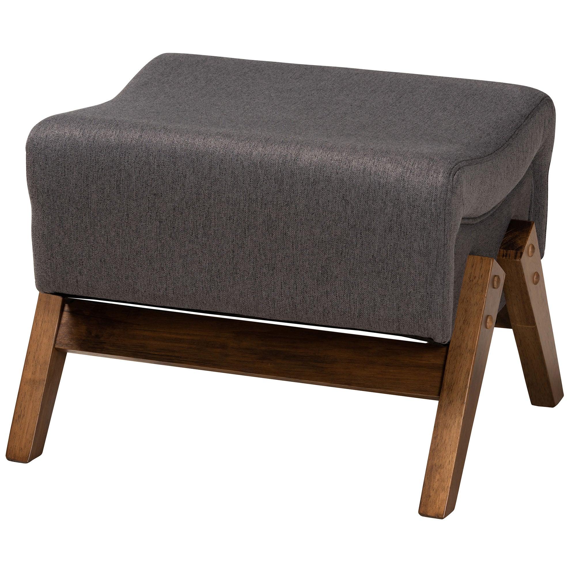 Hanson Mid-Century Modern Dark Fabric and Finished Wood Ottoman