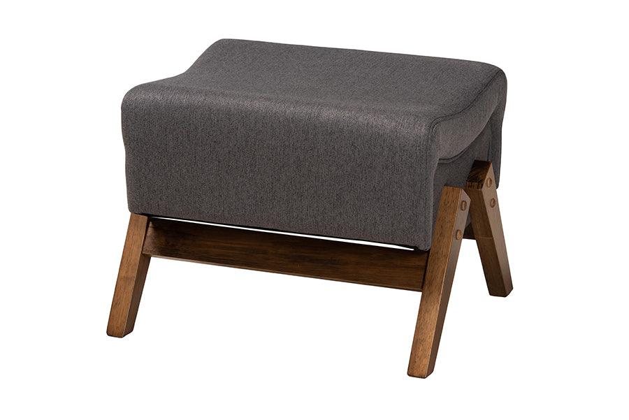 Hanson Mid-Century Modern Dark Fabric and Finished Wood Ottoman