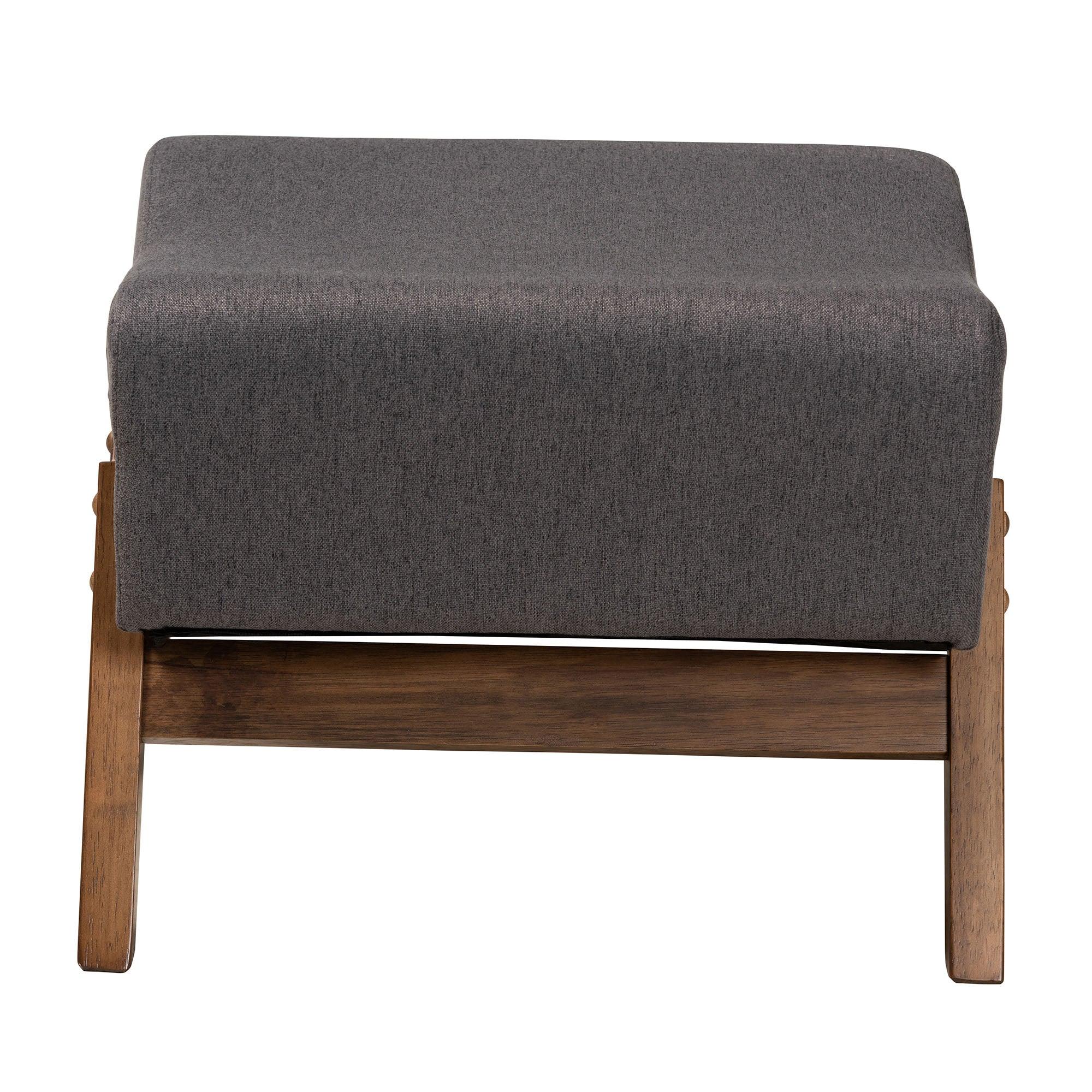 Hanson Mid-Century Modern Dark Fabric and Finished Wood Ottoman