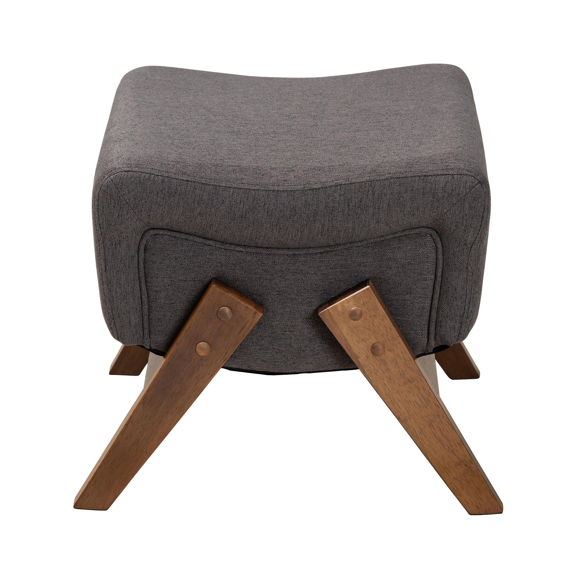 Hanson Mid-Century Modern Dark Fabric and Finished Wood Ottoman