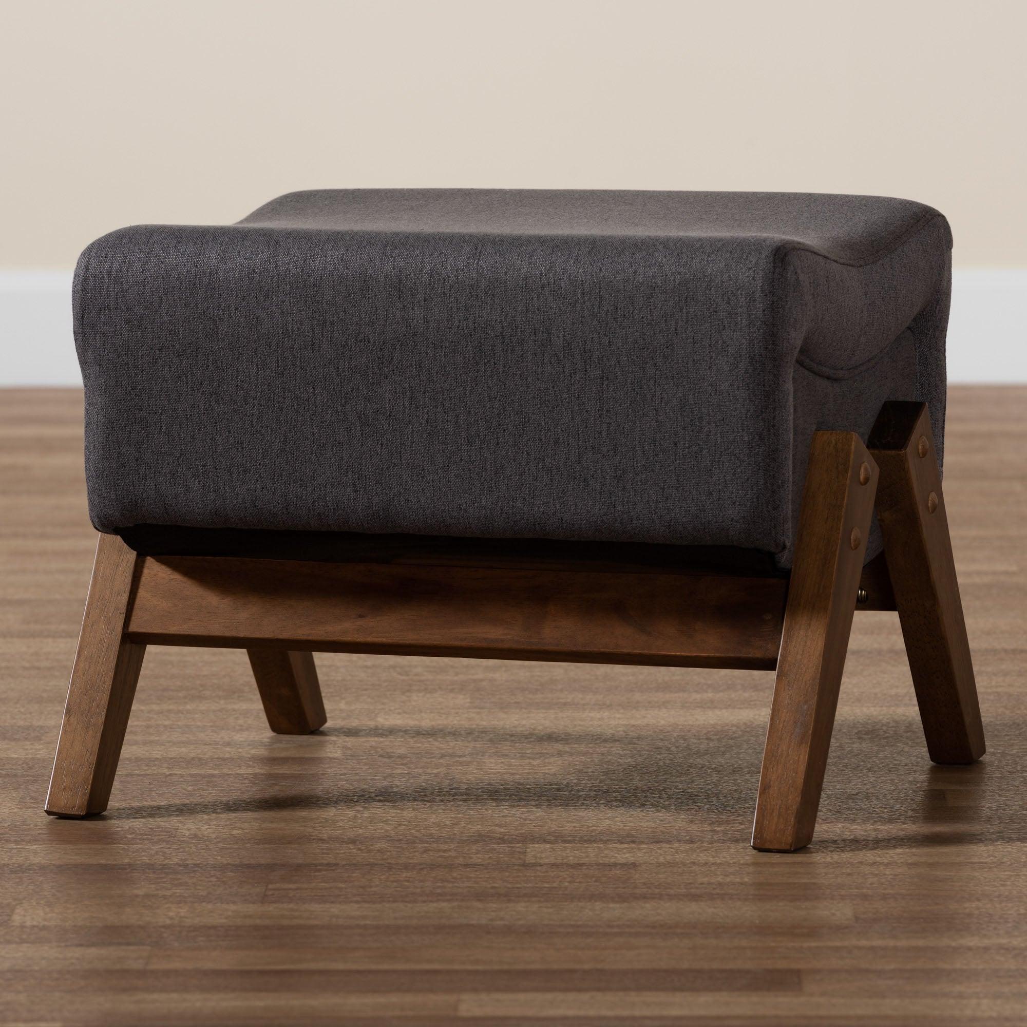 Hanson Mid-Century Modern Dark Fabric and Finished Wood Ottoman