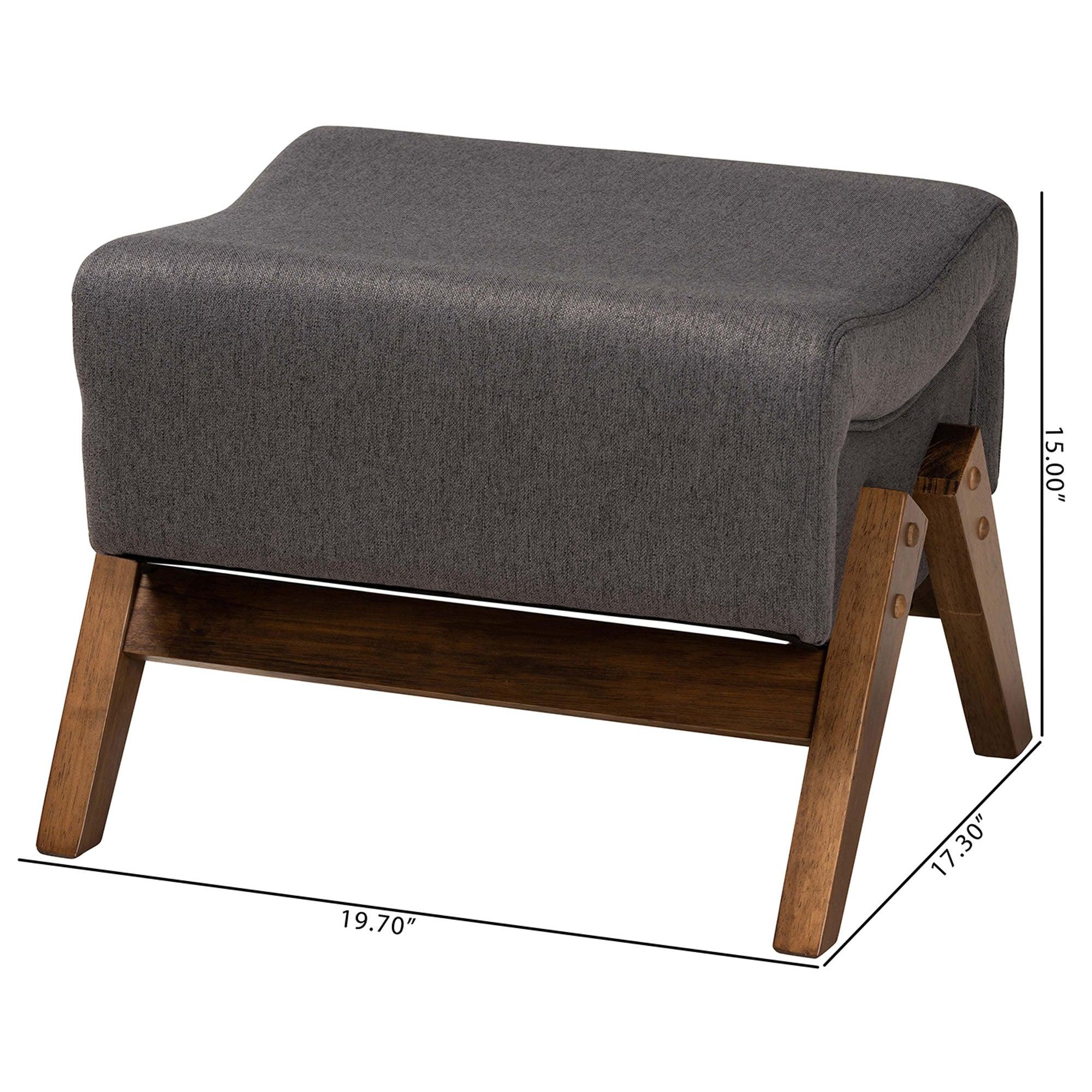 Hanson Mid-Century Modern Dark Fabric and Finished Wood Ottoman