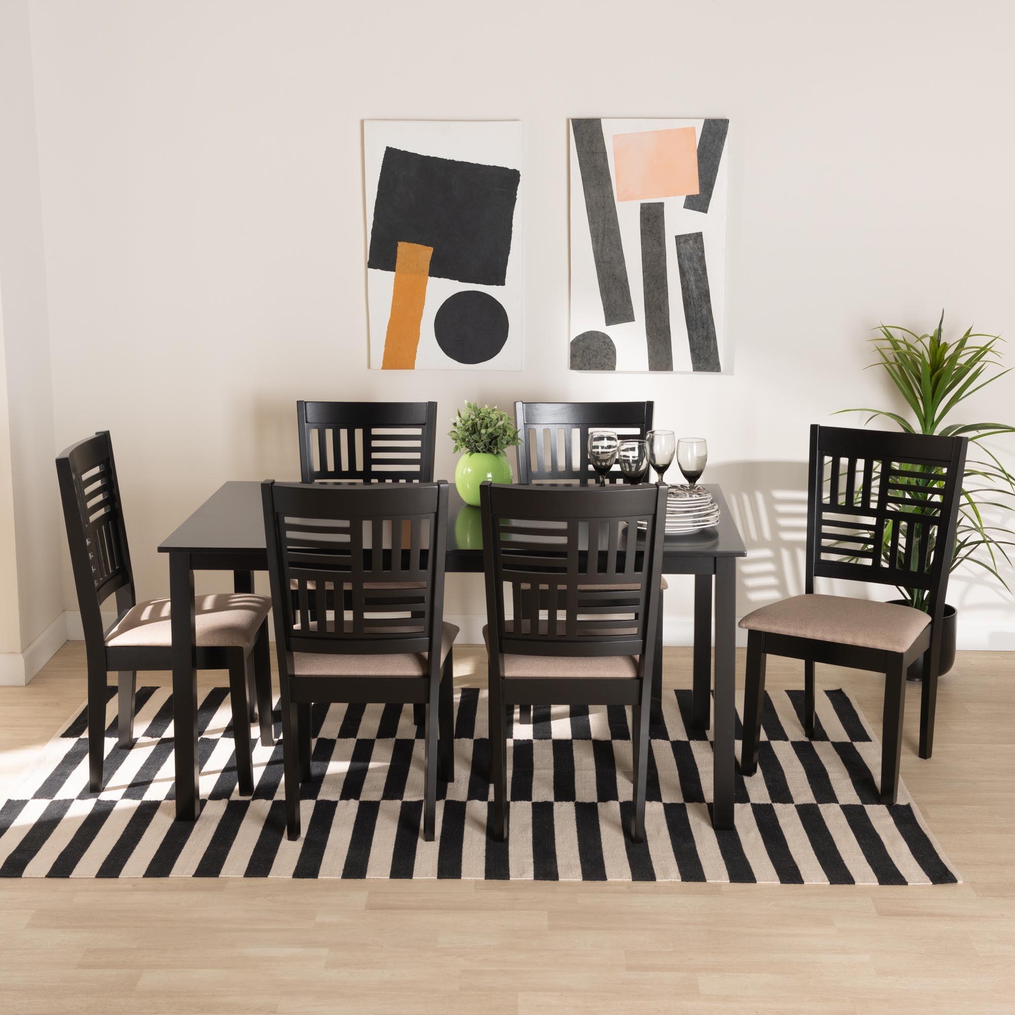 Deanna Modern Fabric and Finished Wood 7-Piece Dining Set