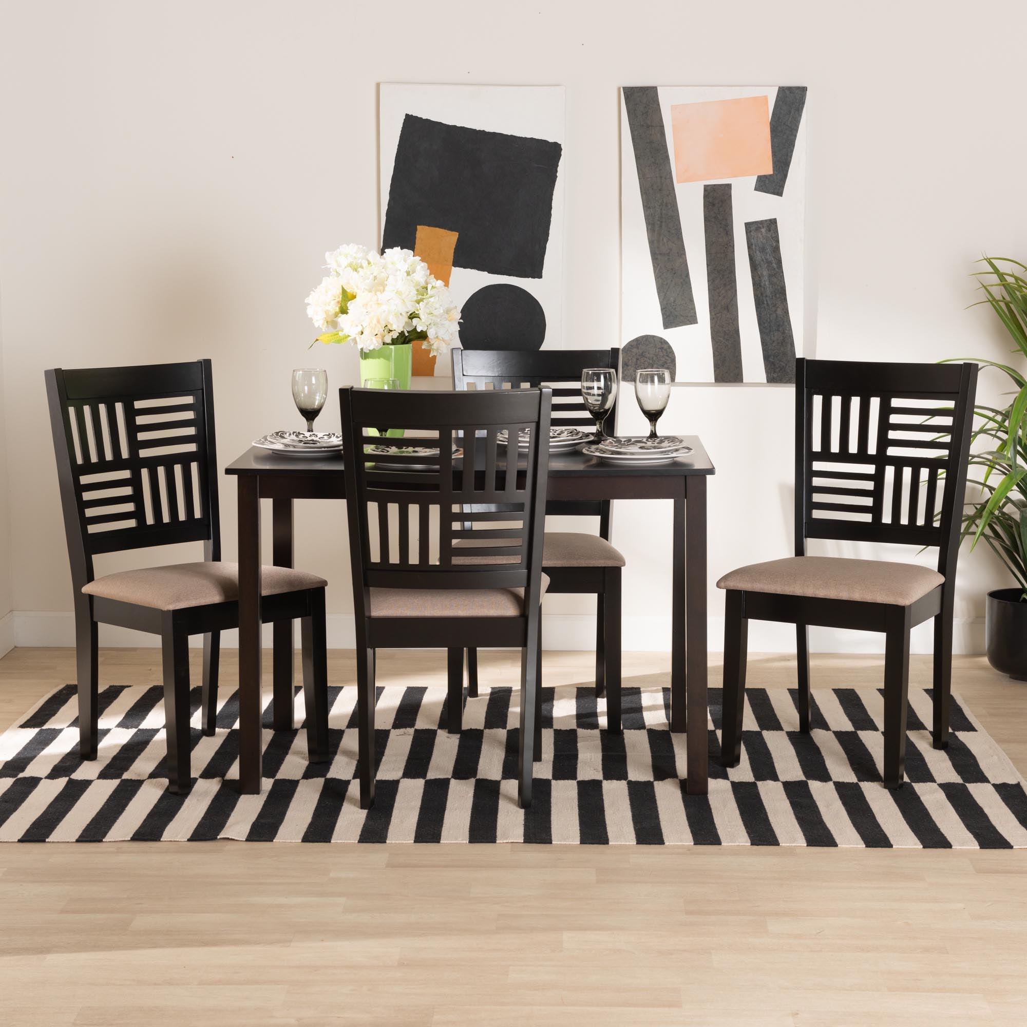 Deanna Modern Fabric and Finished Wood 5-Piece Dining Set