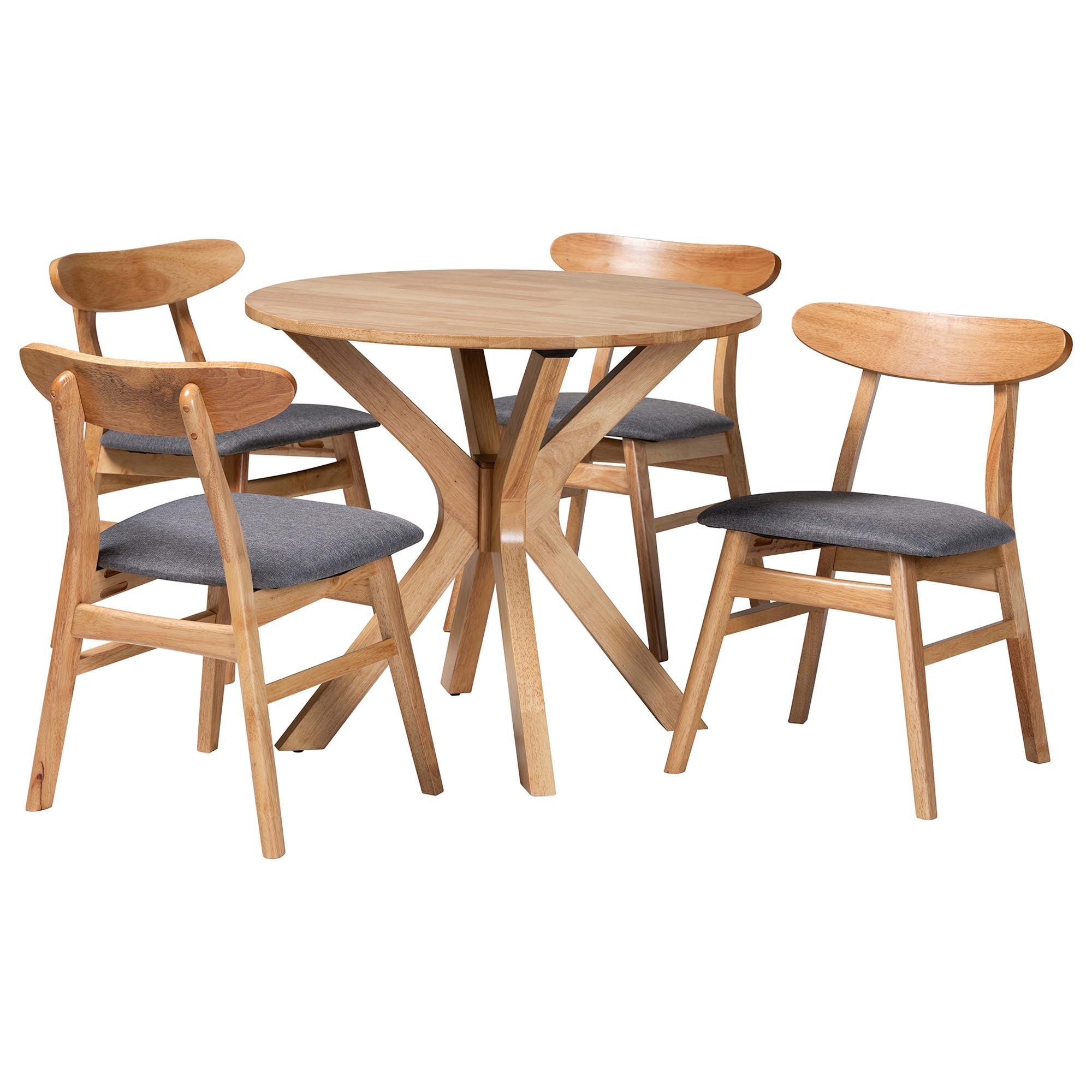 Shirina Mid-Century Fabric and Finished Wood 5-Piece Dining Set