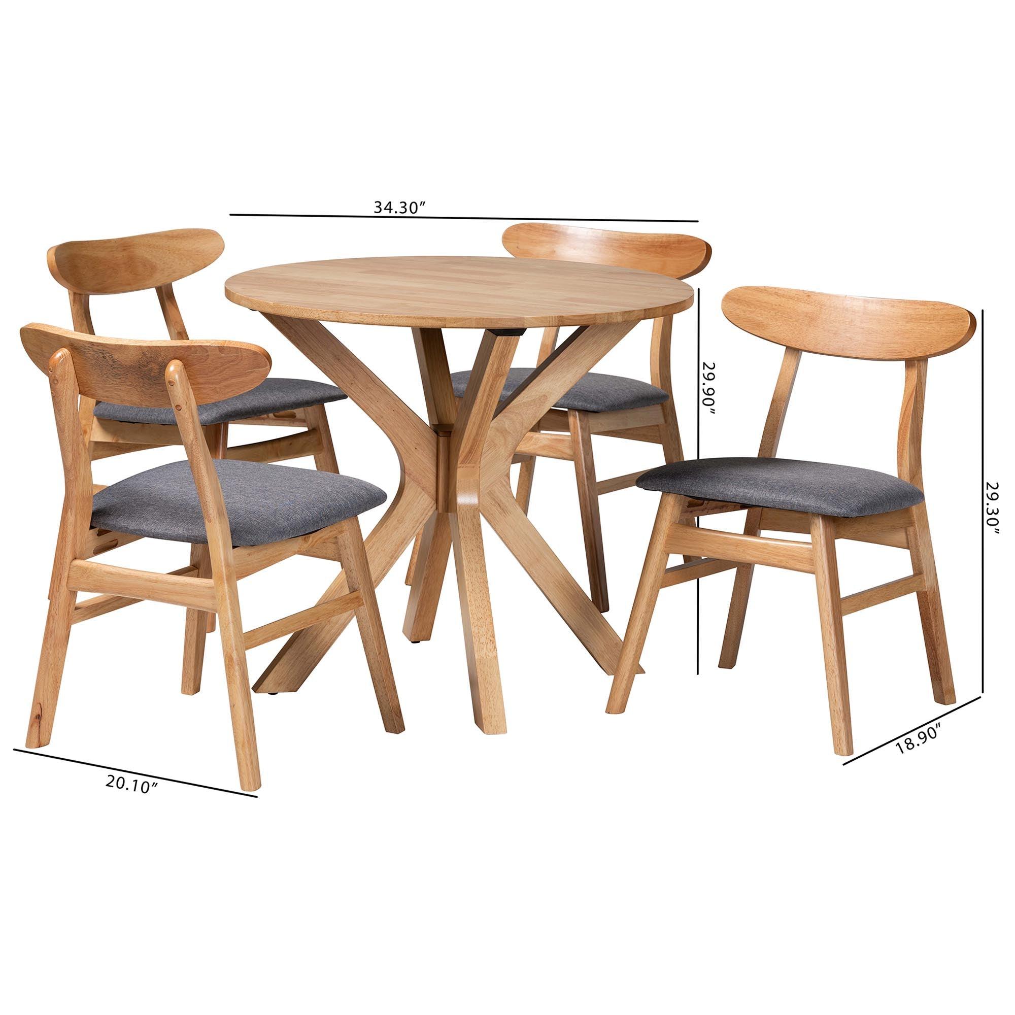 Shirina Mid-Century Fabric and Finished Wood 5-Piece Dining Set