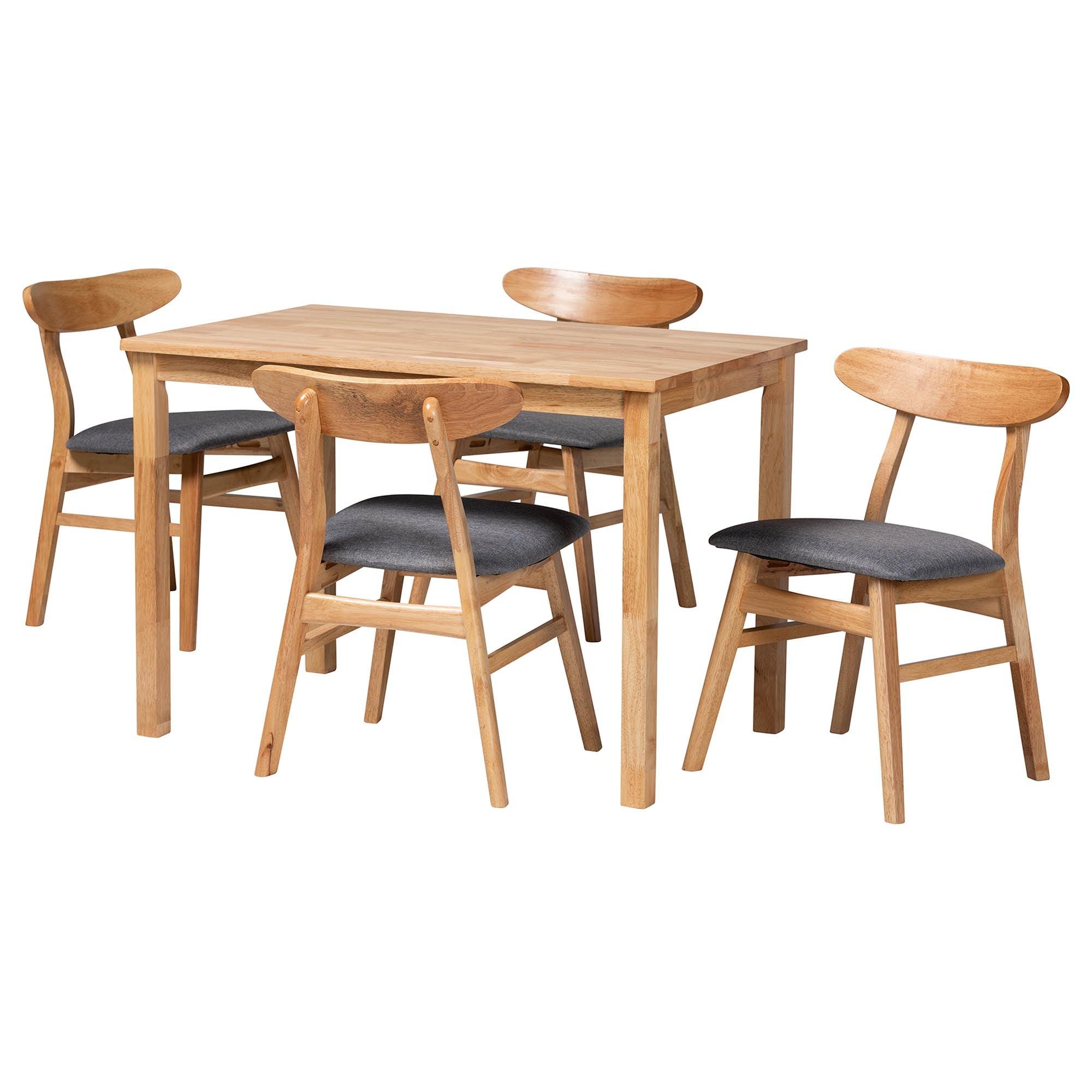 Norwin Mid-Century Fabric and Finished Wood 5-Piece Dining Set