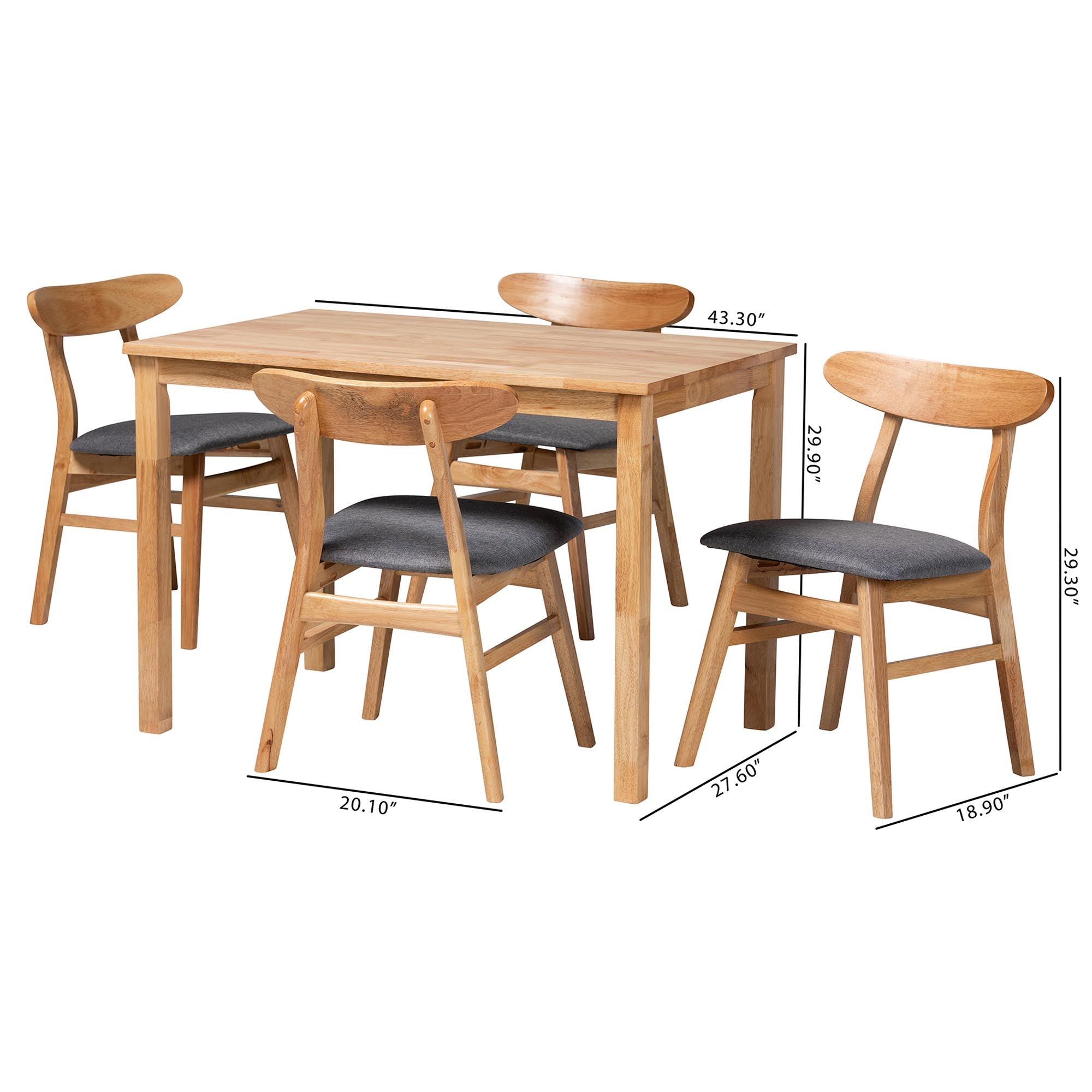 Norwin Mid-Century Fabric and Finished Wood 5-Piece Dining Set