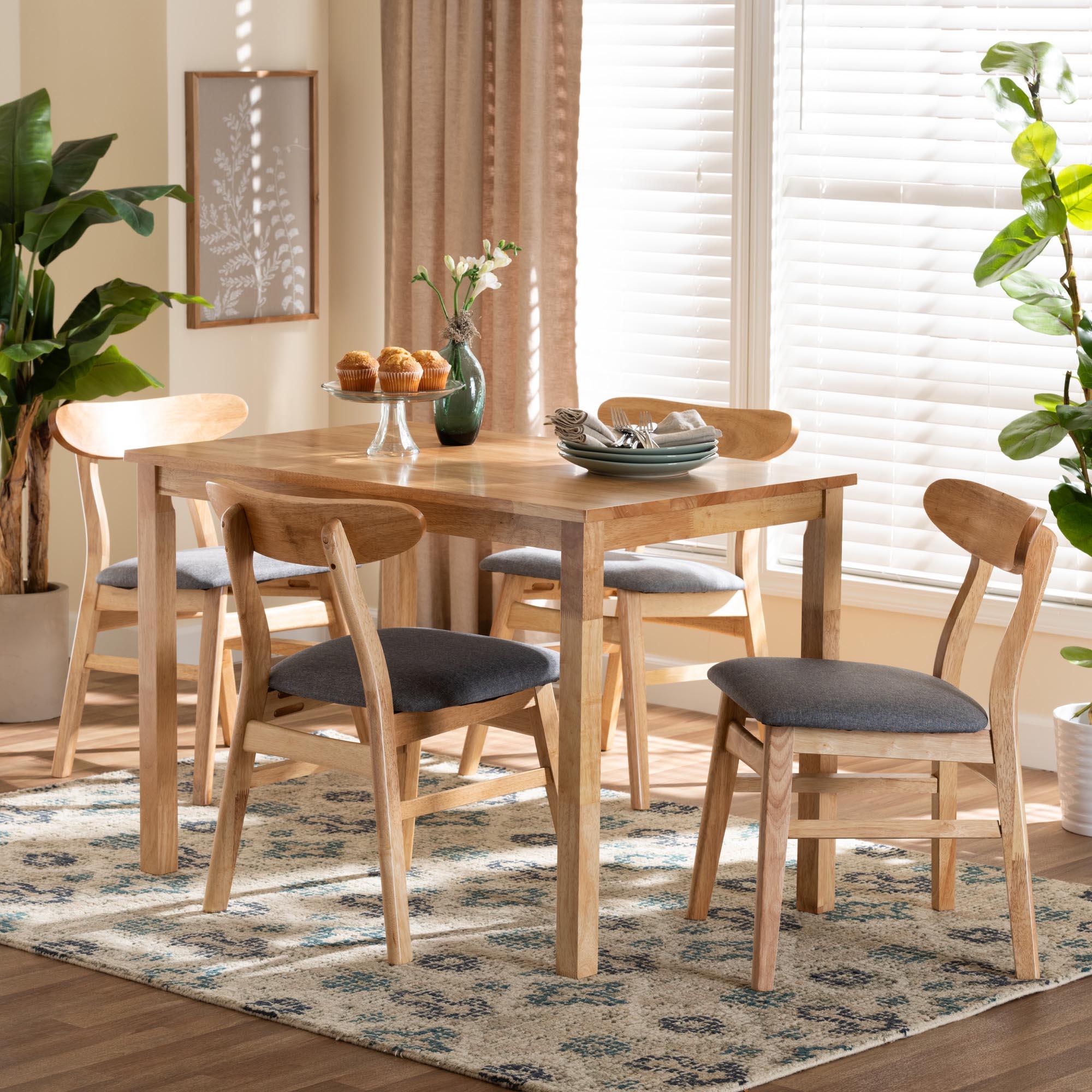 Norwin Mid-Century Fabric and Finished Wood 5-Piece Dining Set