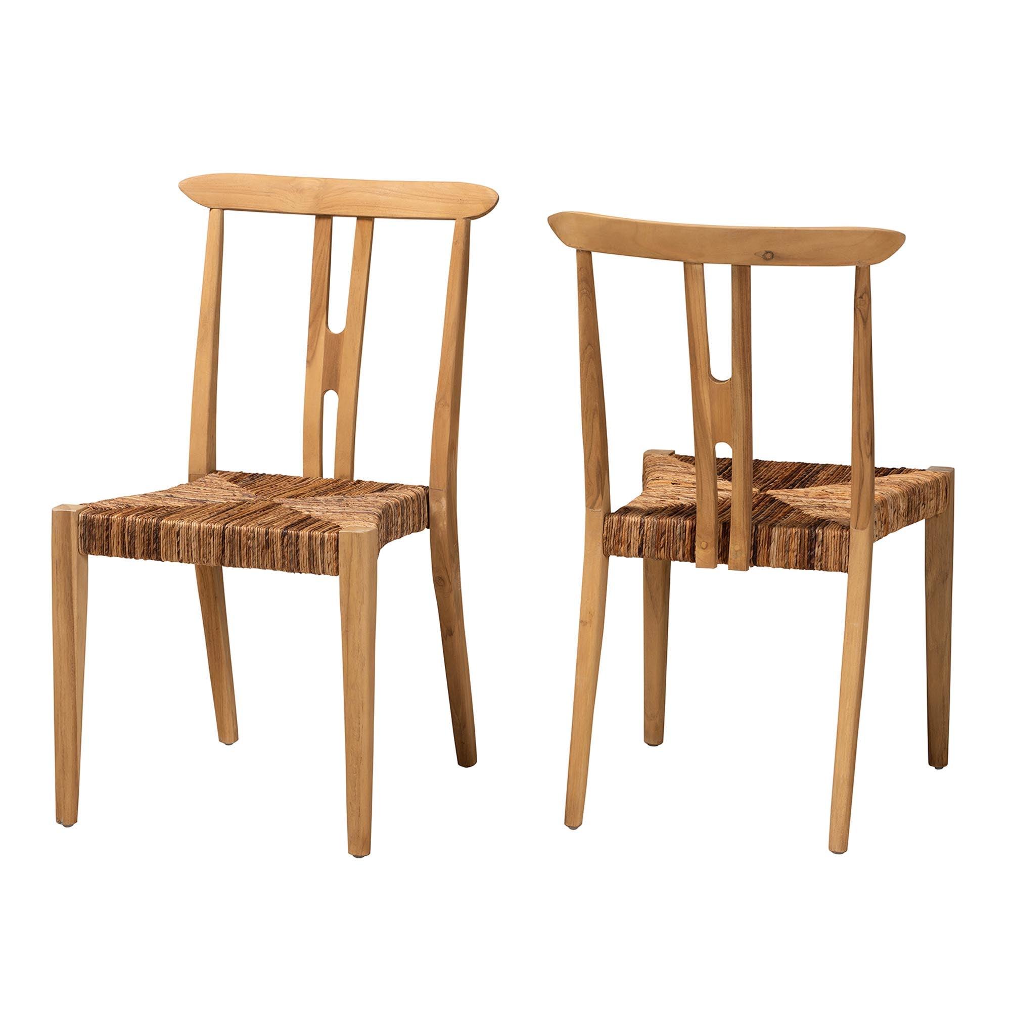 bali & pari Artha Modern Bohemian Teak Wood and Seagrass 2-Piece Dining Chair Set