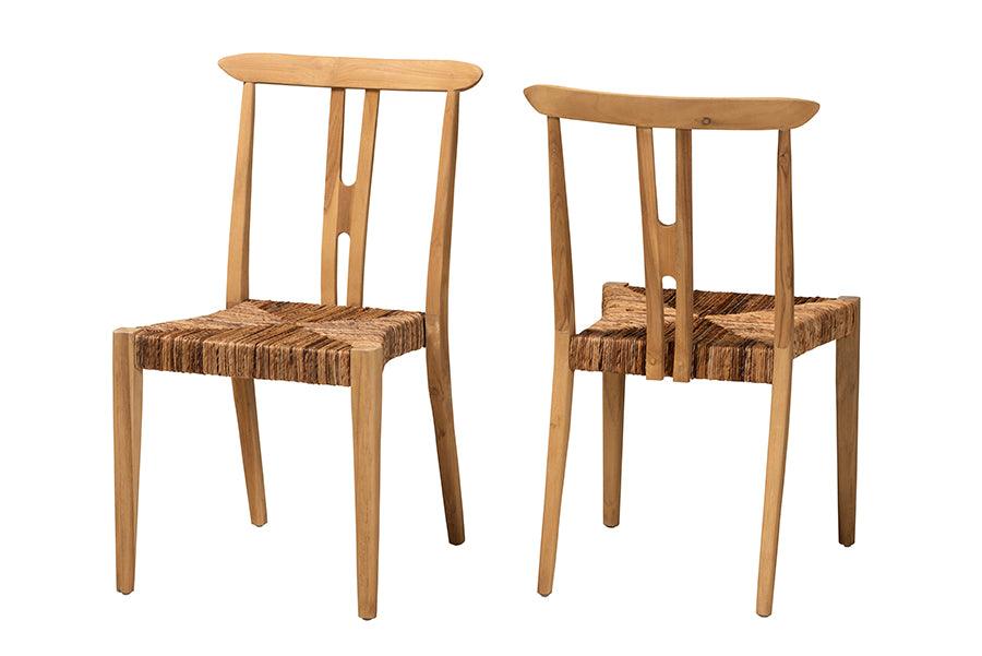 bali & pari Artha Modern Bohemian Teak Wood and Seagrass 2-Piece Dining Chair Set