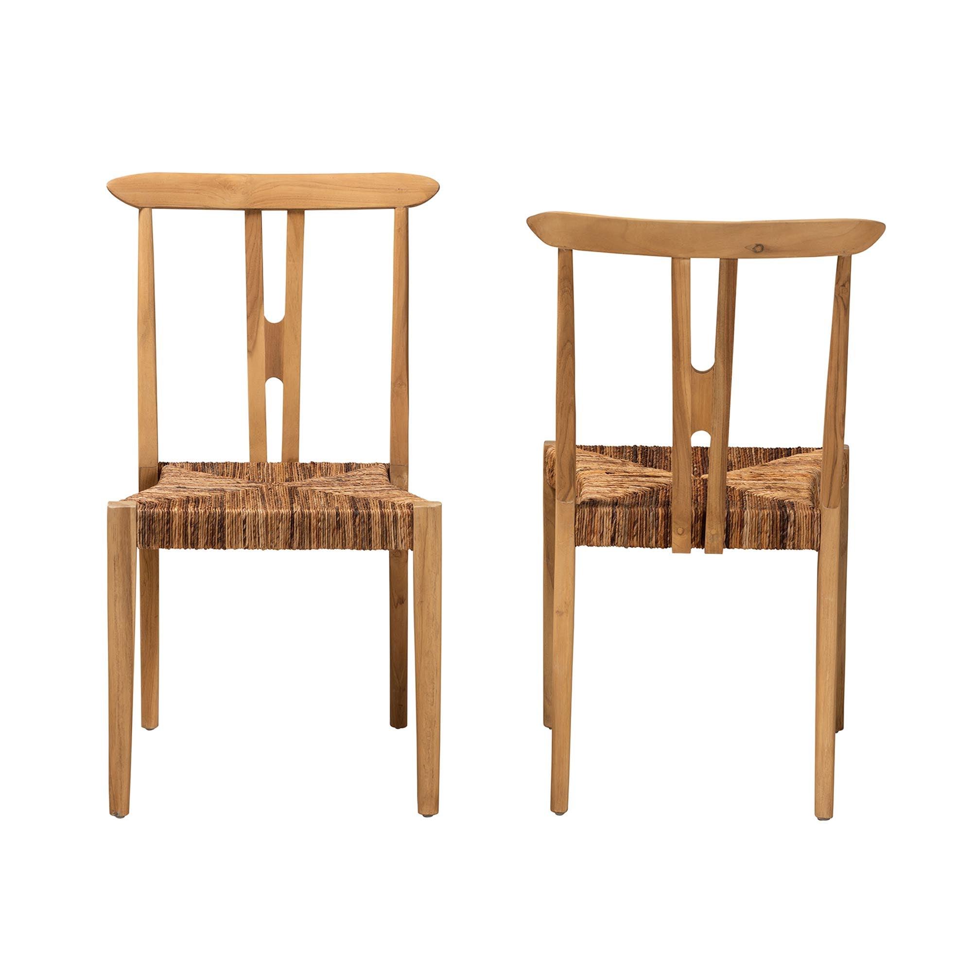 bali & pari Artha Modern Bohemian Teak Wood and Seagrass 2-Piece Dining Chair Set