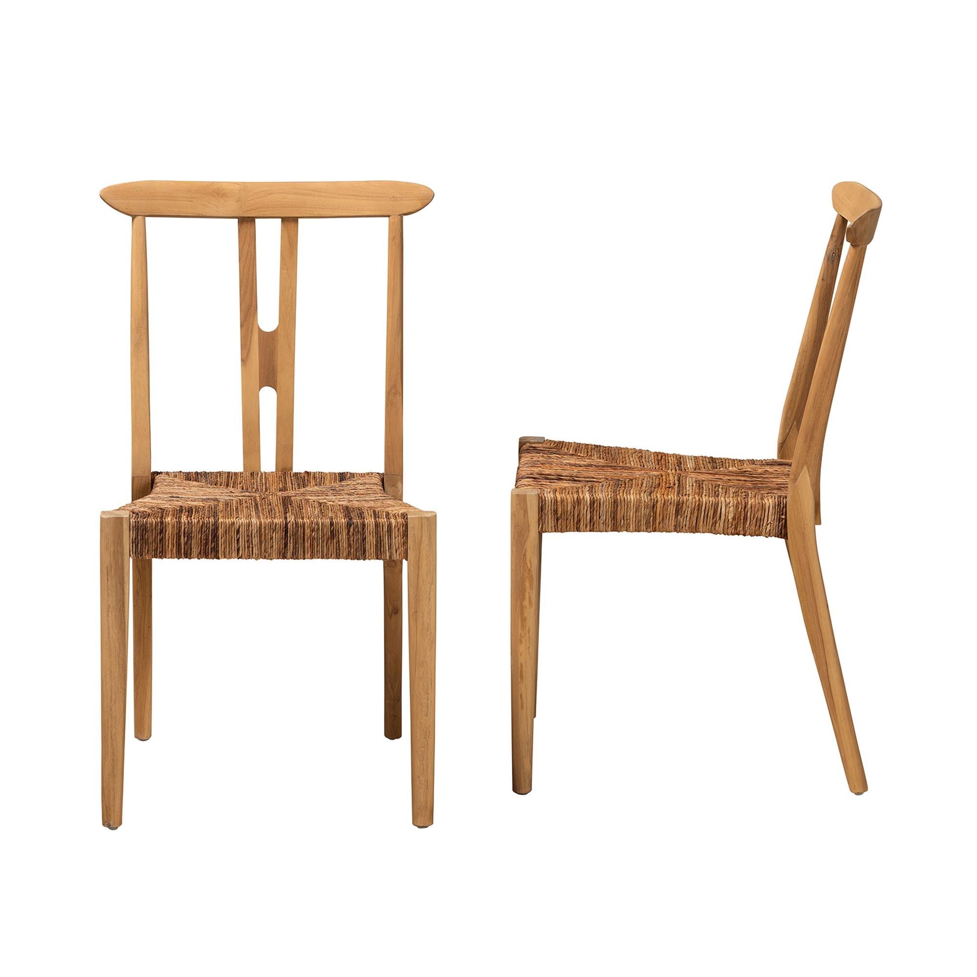 bali & pari Artha Modern Bohemian Teak Wood and Seagrass 2-Piece Dining Chair Set