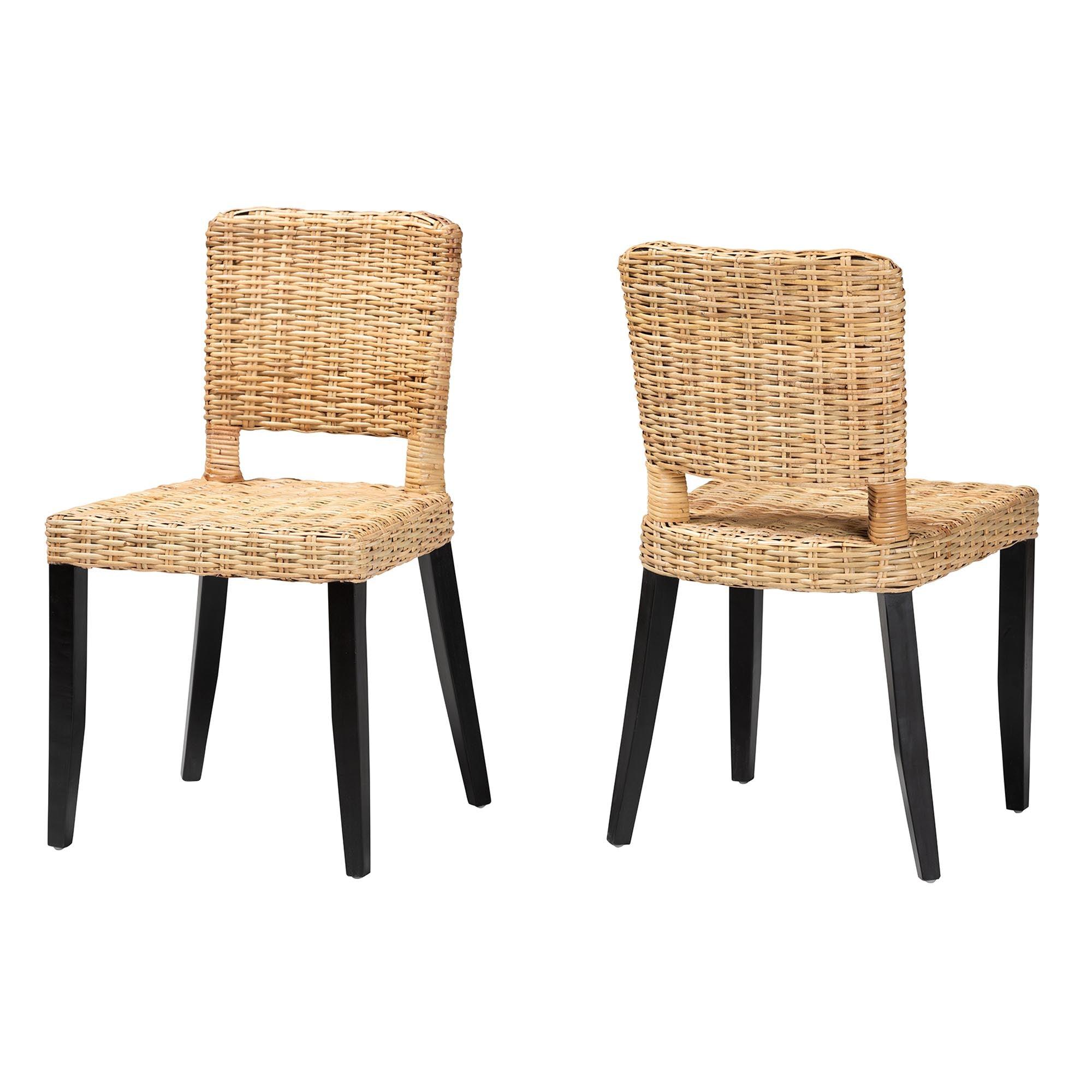 bali & pari Dermot Modern Bohemian Finished Wood and Rattan 2-Piece Dining Chair Set