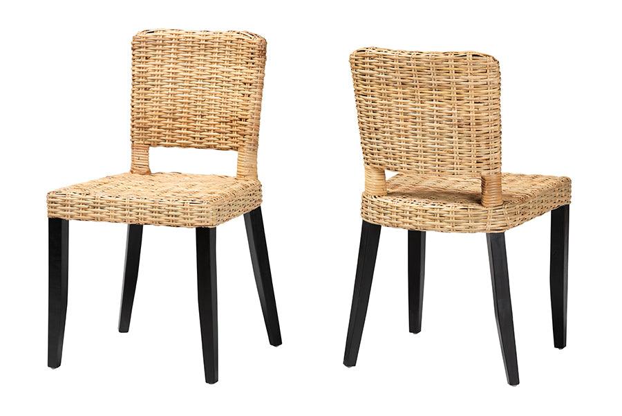 bali & pari Dermot Modern Bohemian Finished Wood and Rattan 2-Piece Dining Chair Set