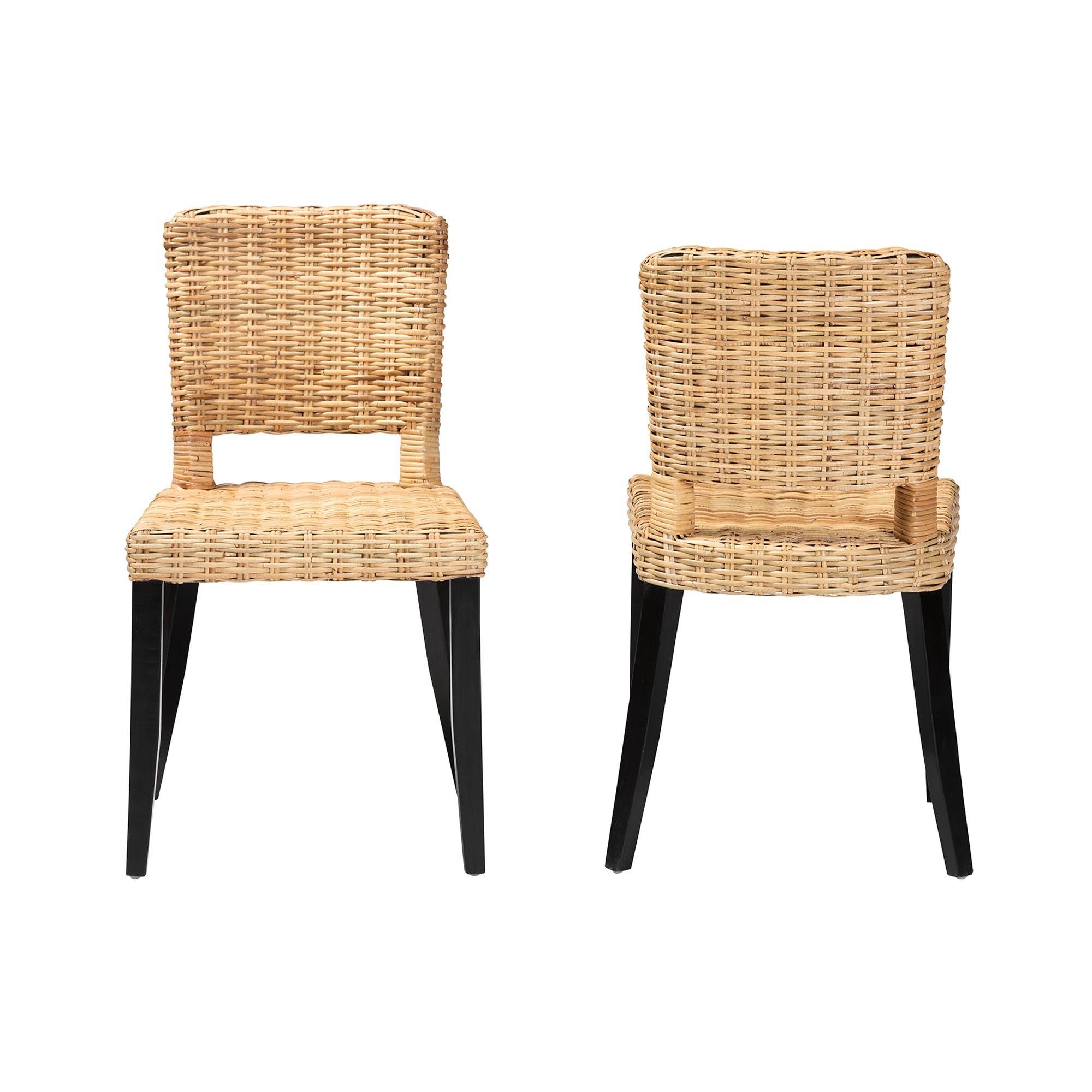 bali & pari Dermot Modern Bohemian Finished Wood and Rattan 2-Piece Dining Chair Set