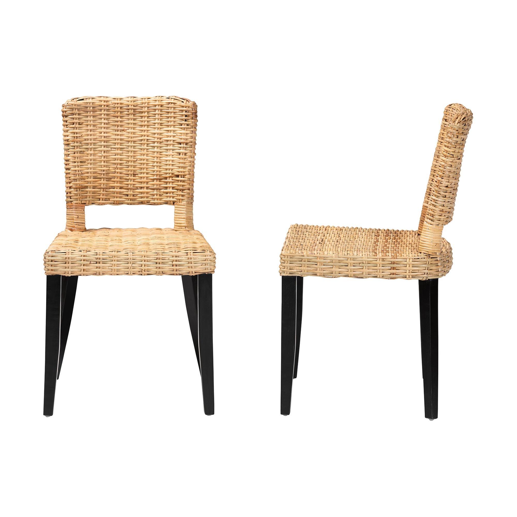 bali & pari Dermot Modern Bohemian Finished Wood and Rattan 2-Piece Dining Chair Set