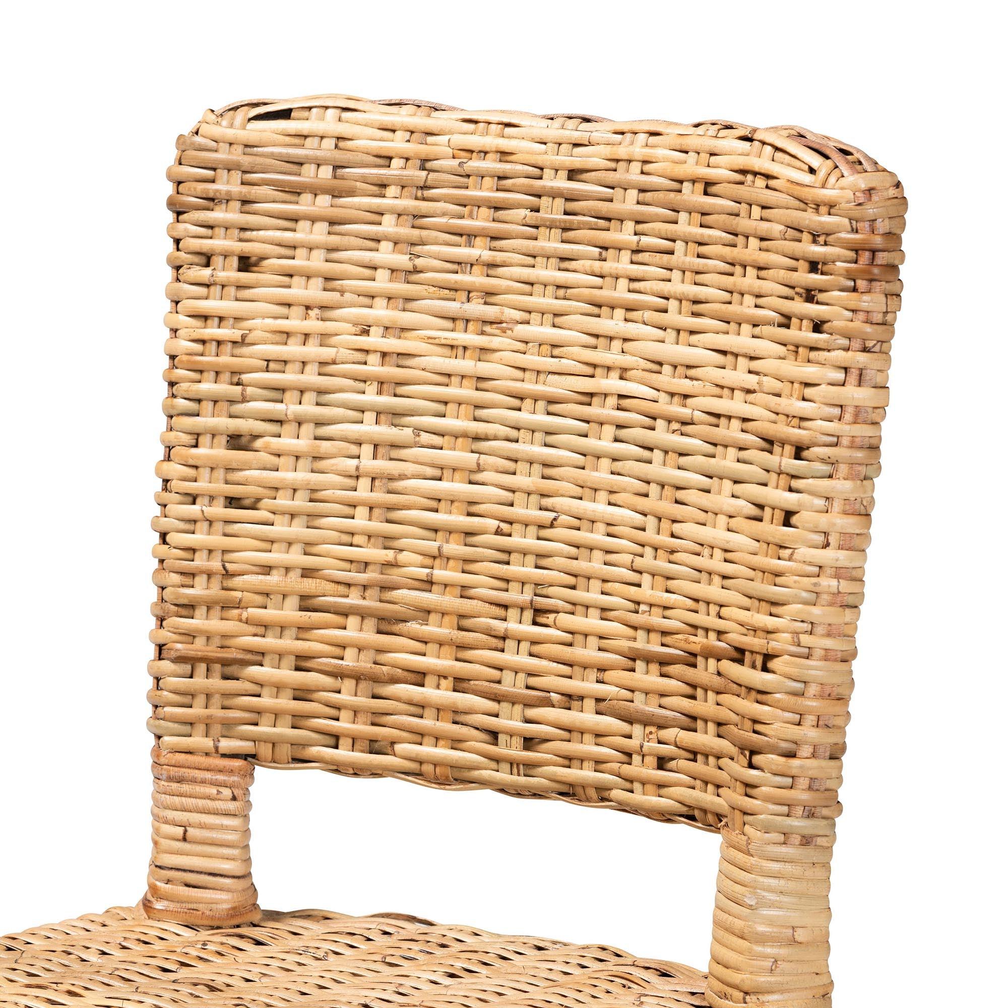 bali & pari Dermot Modern Bohemian Finished Wood and Rattan 2-Piece Dining Chair Set