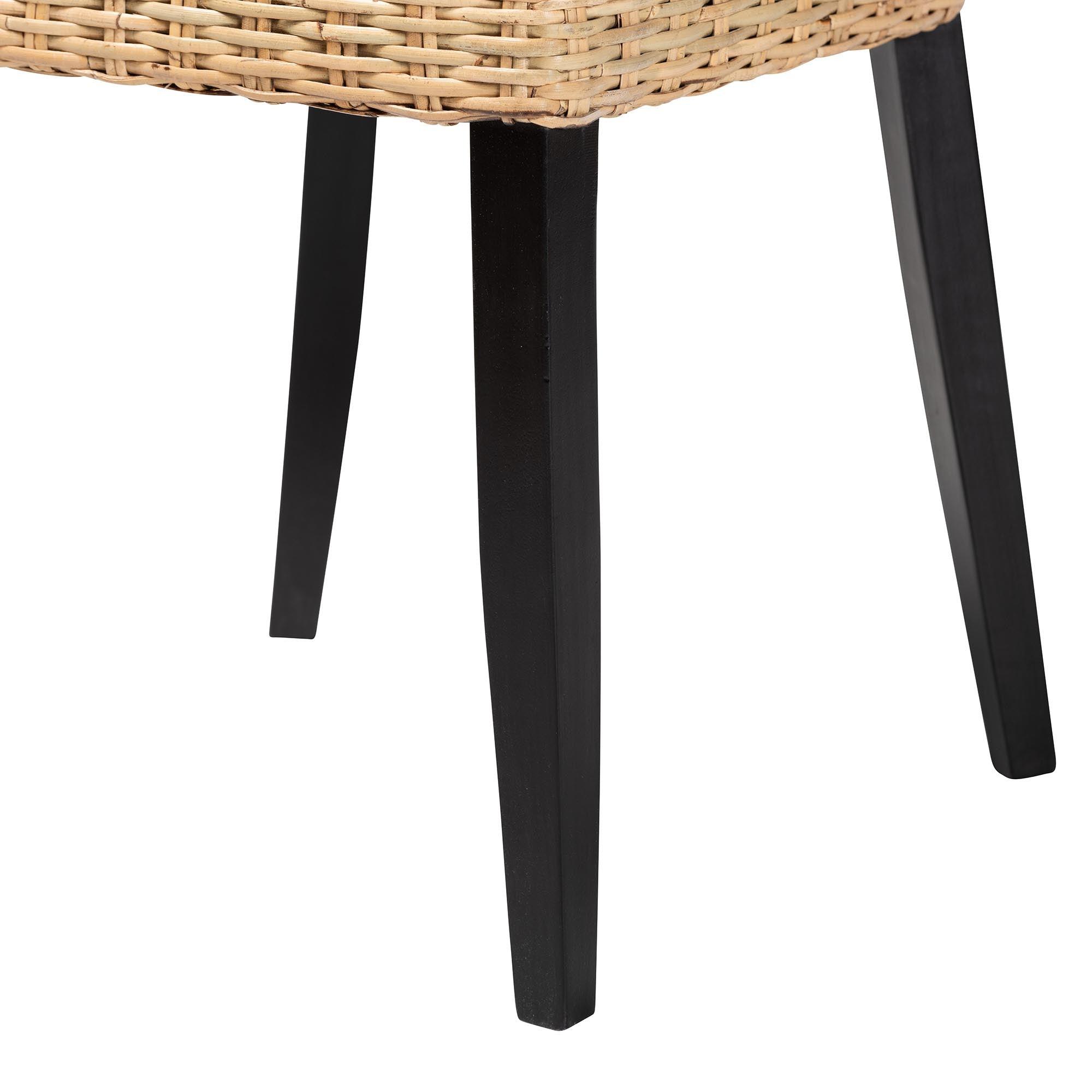 bali & pari Dermot Modern Bohemian Finished Wood and Rattan 2-Piece Dining Chair Set