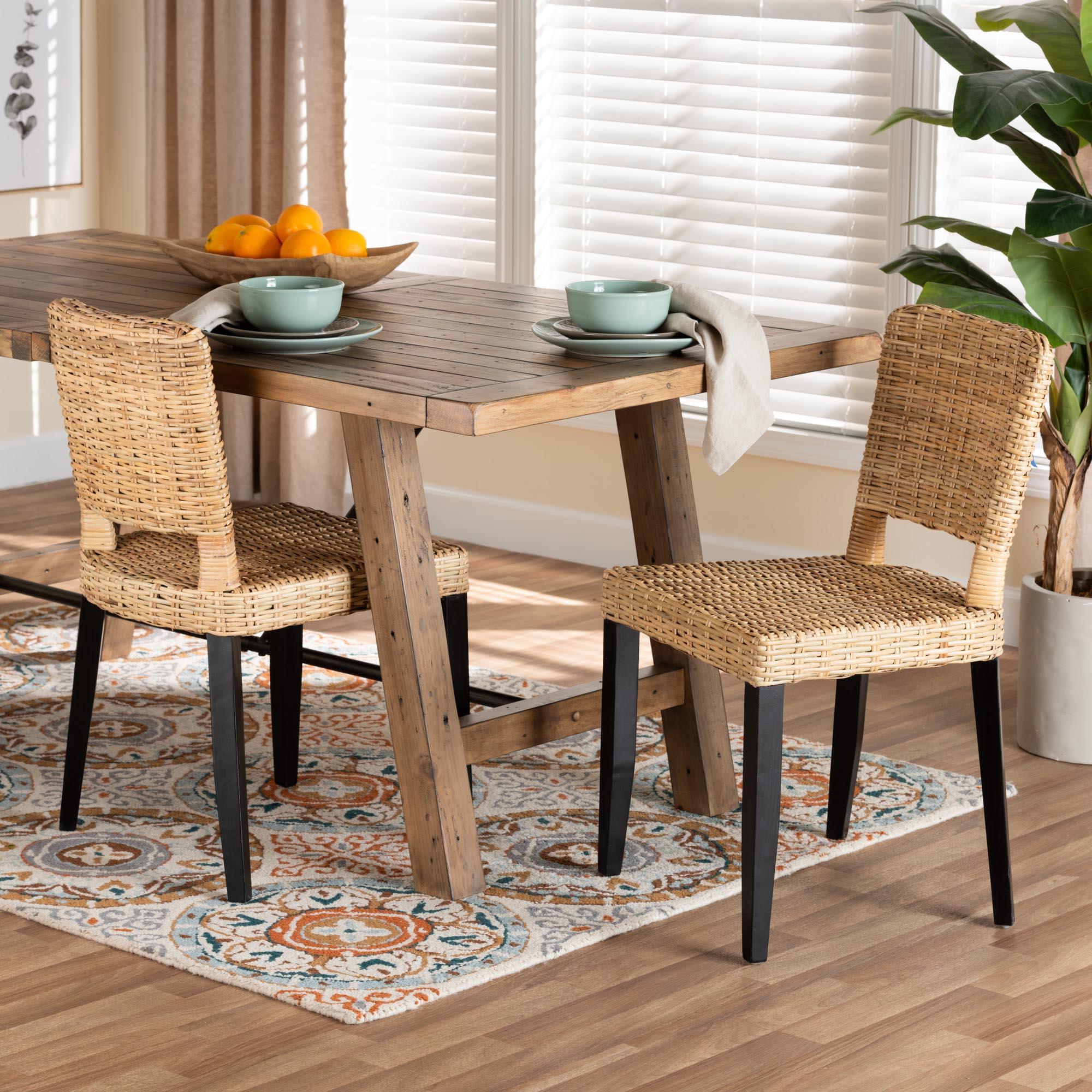 bali & pari Dermot Modern Bohemian Finished Wood and Rattan 2-Piece Dining Chair Set