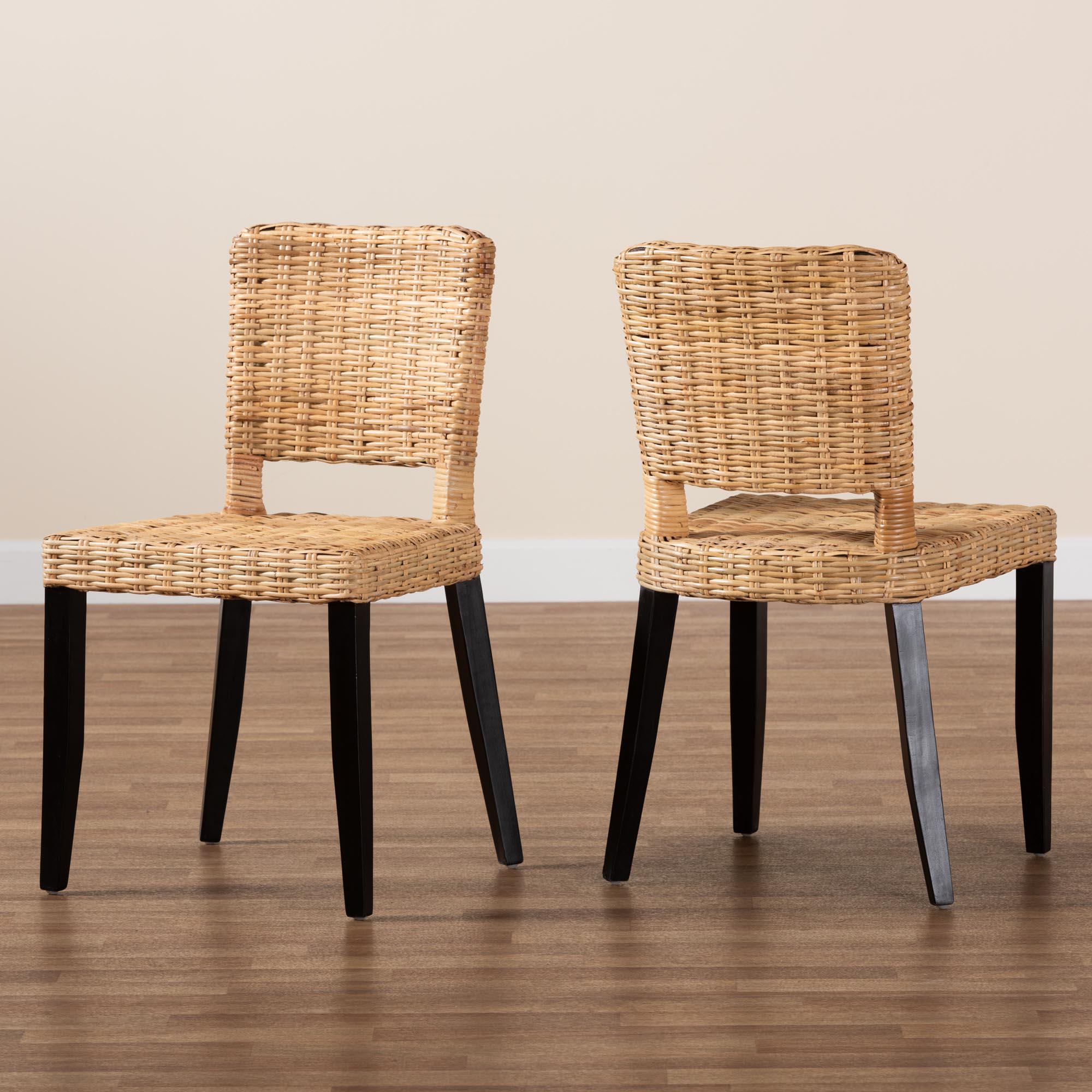 bali & pari Dermot Modern Bohemian Finished Wood and Rattan 2-Piece Dining Chair Set