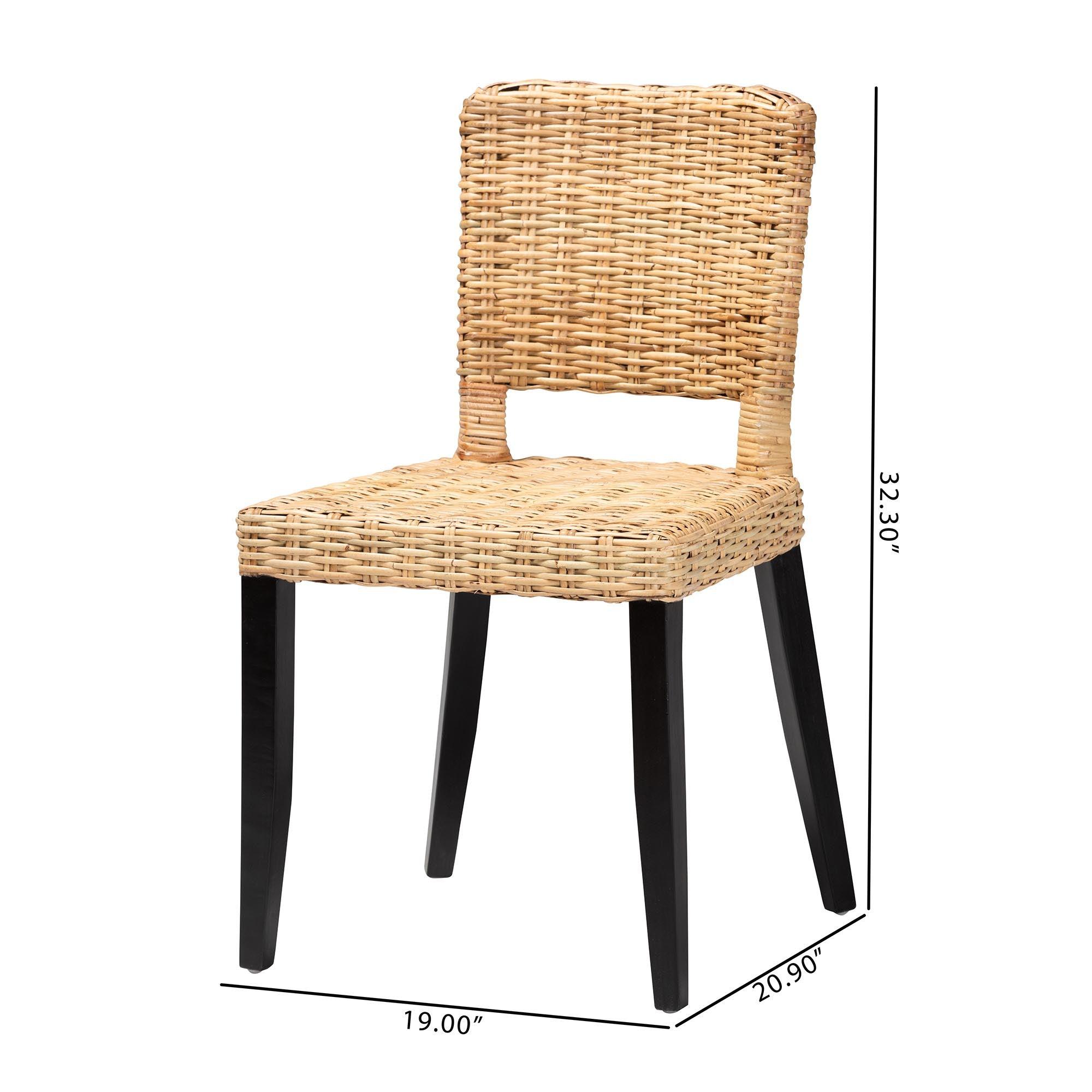 bali & pari Dermot Modern Bohemian Finished Wood and Rattan 2-Piece Dining Chair Set