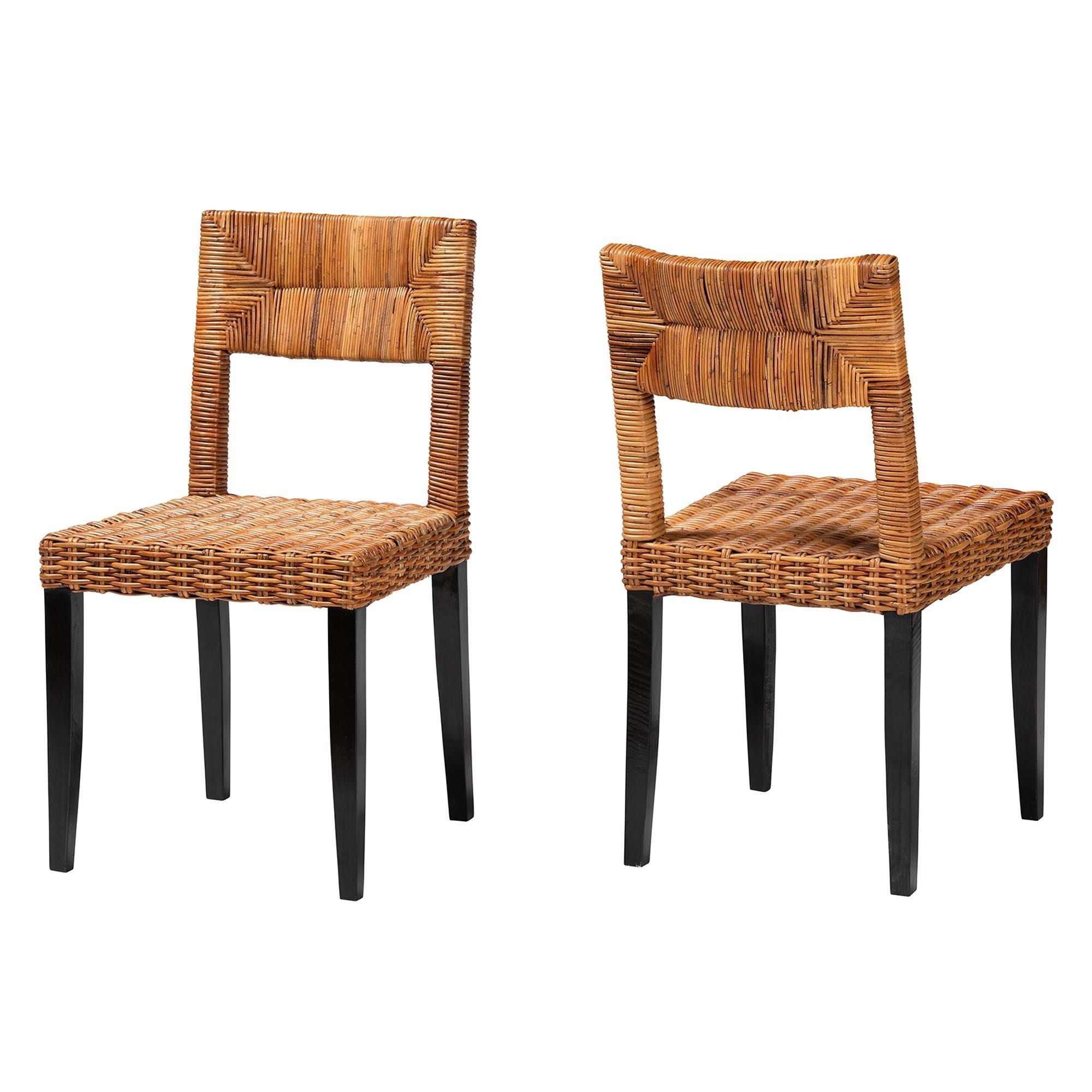 bali & pari Manrico Modern Bohemian Finished Wood and Rattan 2-Piece Dining Chair Set