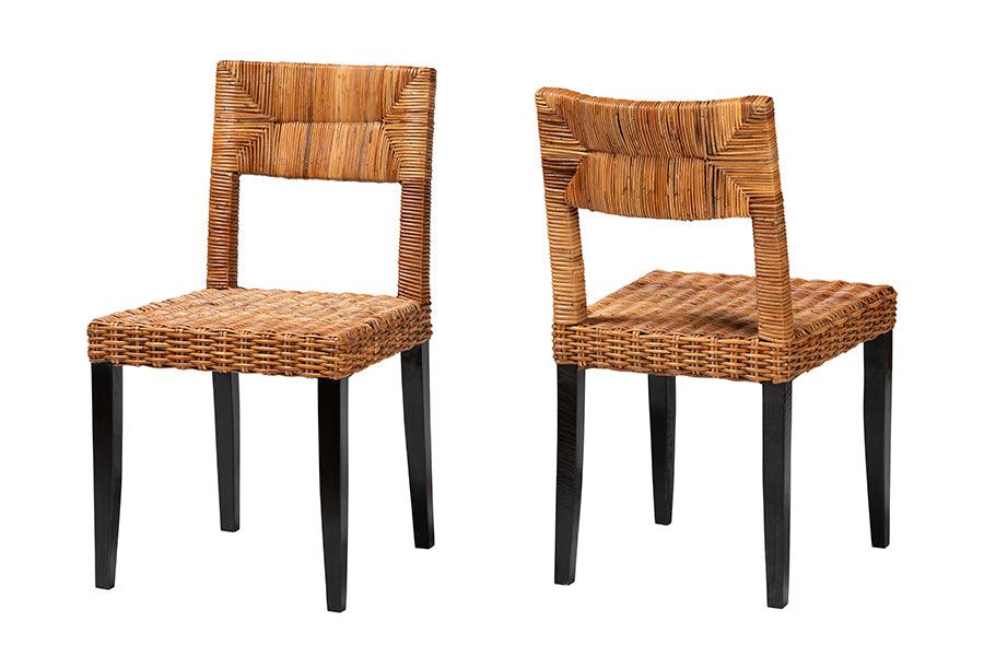 bali & pari Manrico Modern Bohemian Finished Wood and Rattan 2-Piece Dining Chair Set