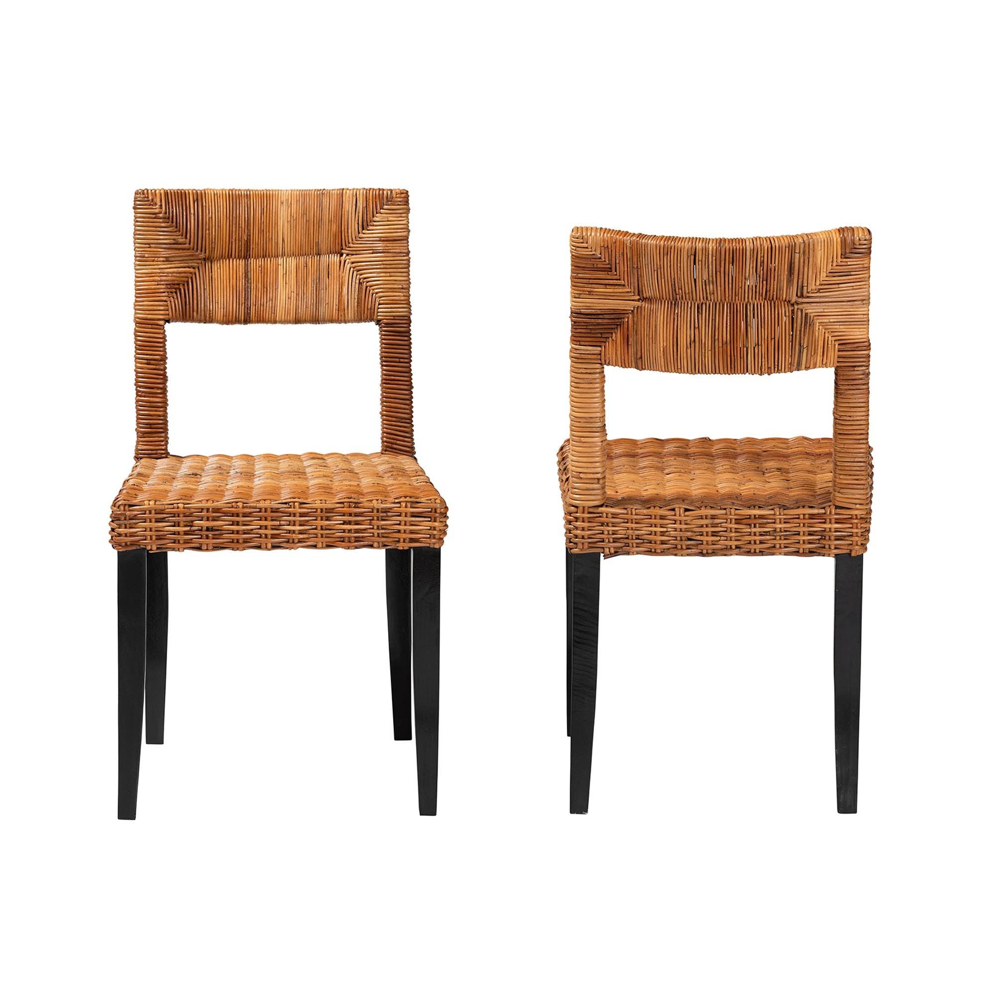 bali & pari Manrico Modern Bohemian Finished Wood and Rattan 2-Piece Dining Chair Set