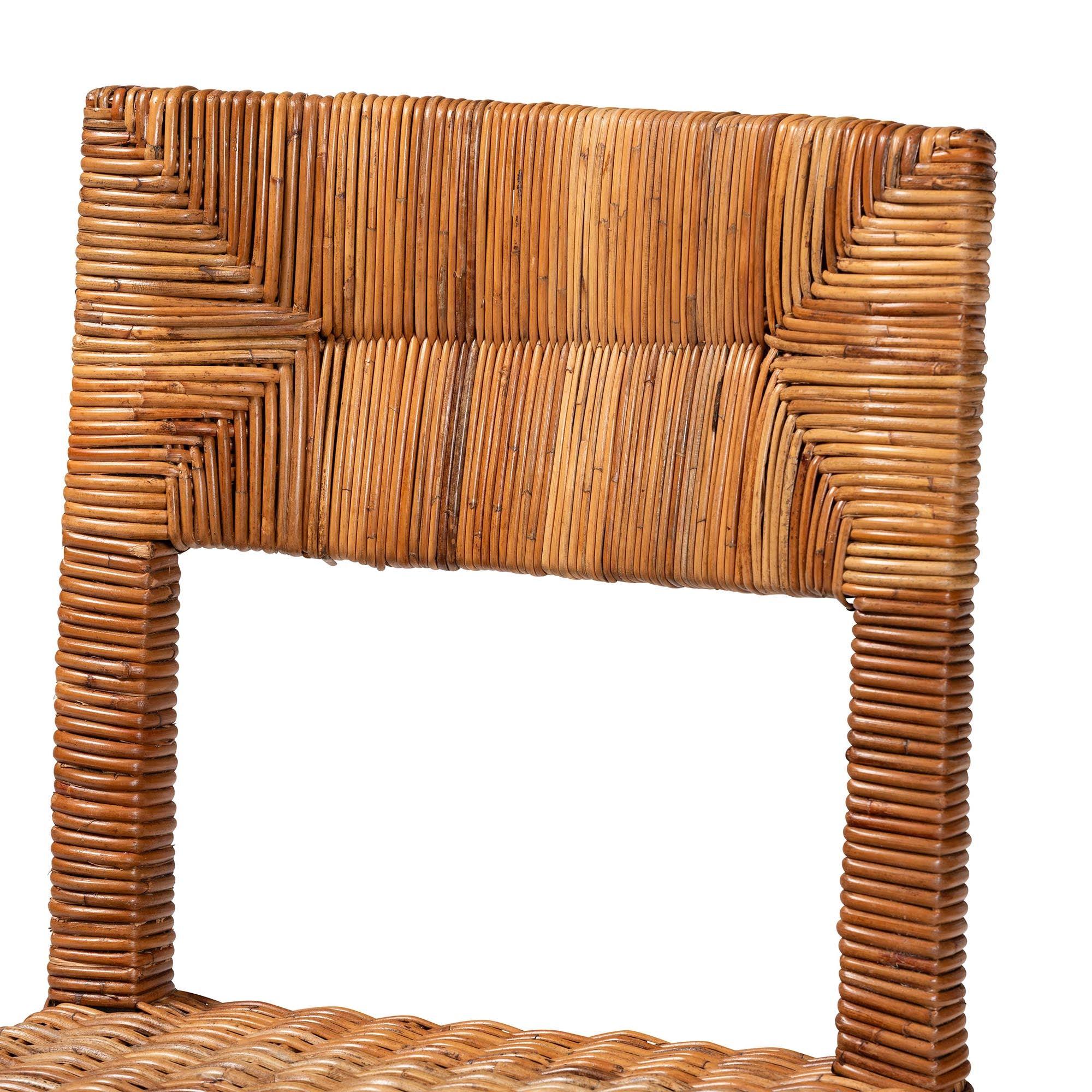 bali & pari Manrico Modern Bohemian Finished Wood and Rattan 2-Piece Dining Chair Set