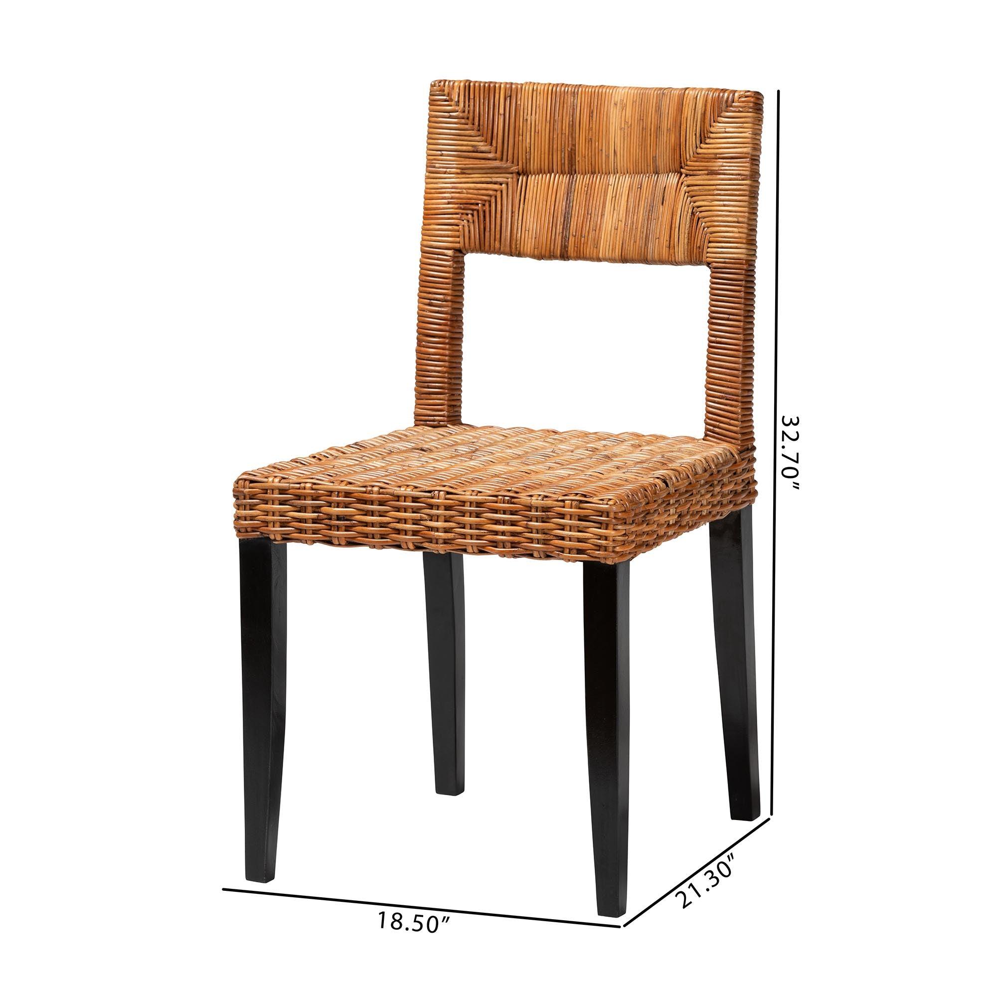 bali & pari Manrico Modern Bohemian Finished Wood and Rattan 2-Piece Dining Chair Set