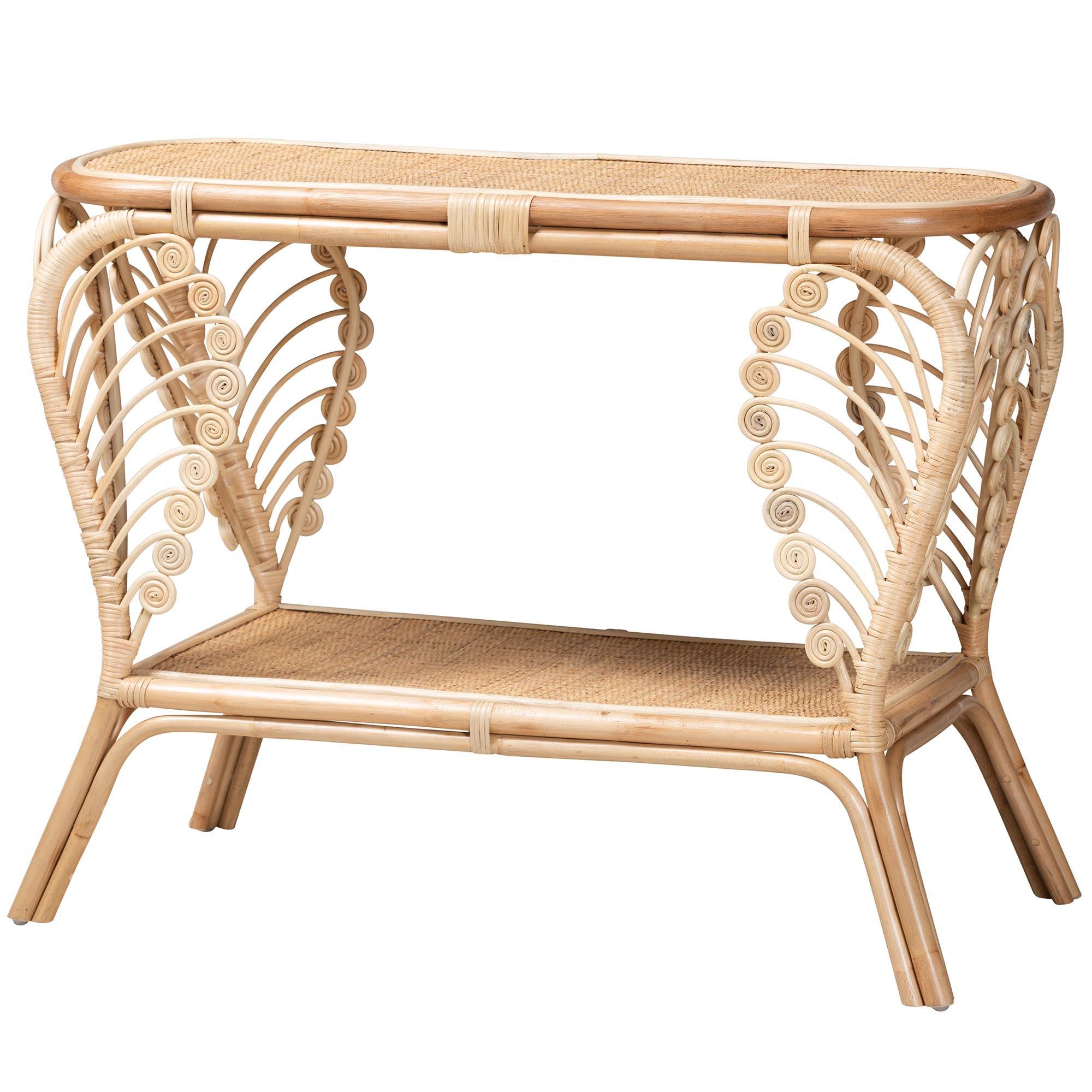 bali & pari Bastet Modern Bohemian Rattan 2-Tier Console Table