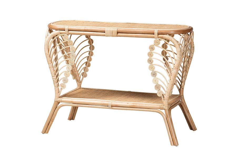 bali & pari Bastet Modern Bohemian Rattan 2-Tier Console Table