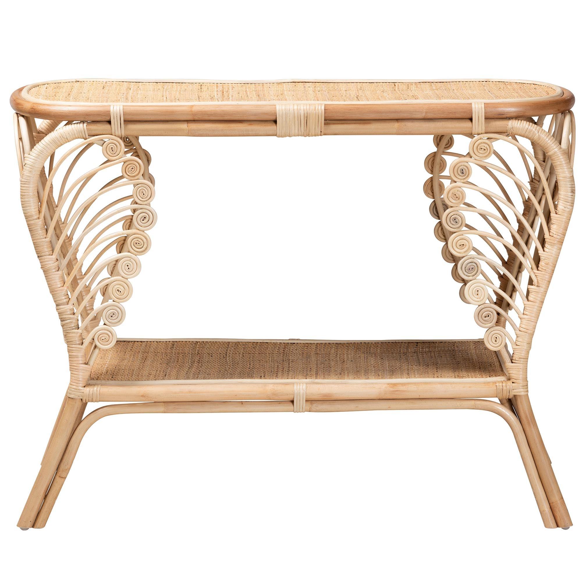 bali & pari Bastet Modern Bohemian Rattan 2-Tier Console Table