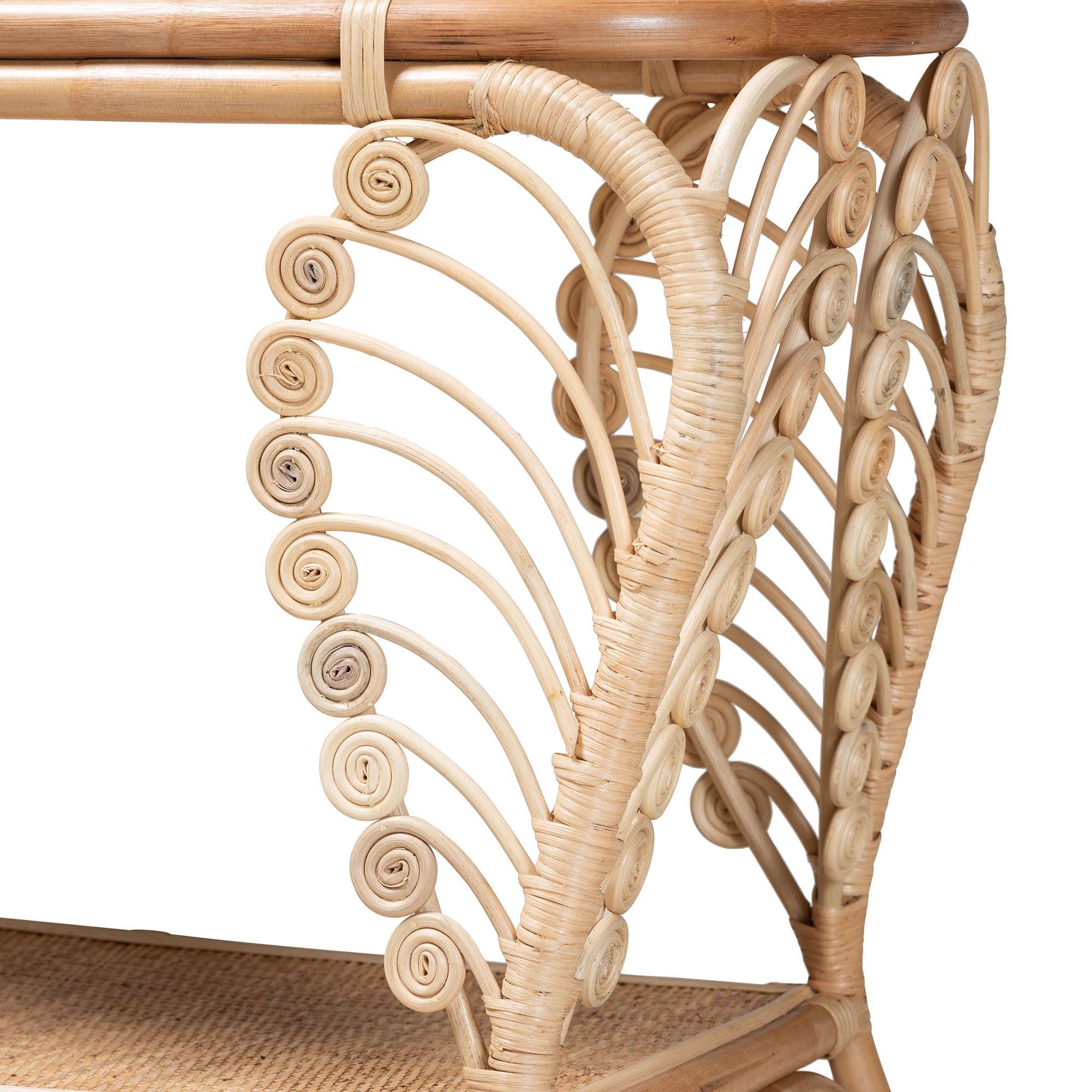 bali & pari Bastet Modern Bohemian Rattan 2-Tier Console Table