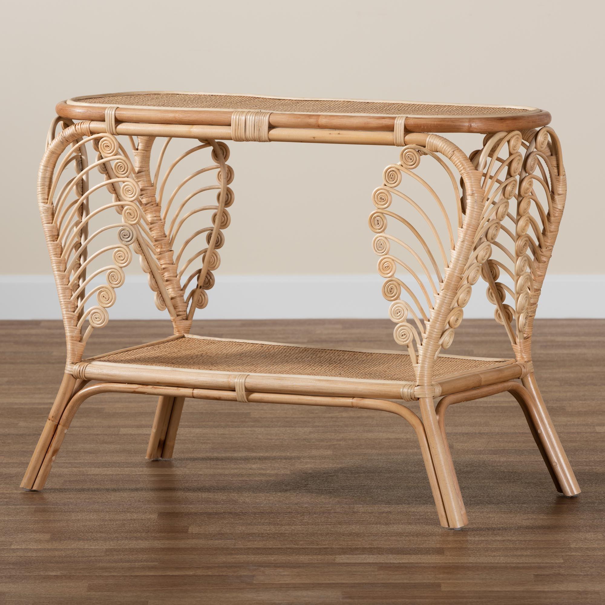 bali & pari Bastet Modern Bohemian Rattan 2-Tier Console Table