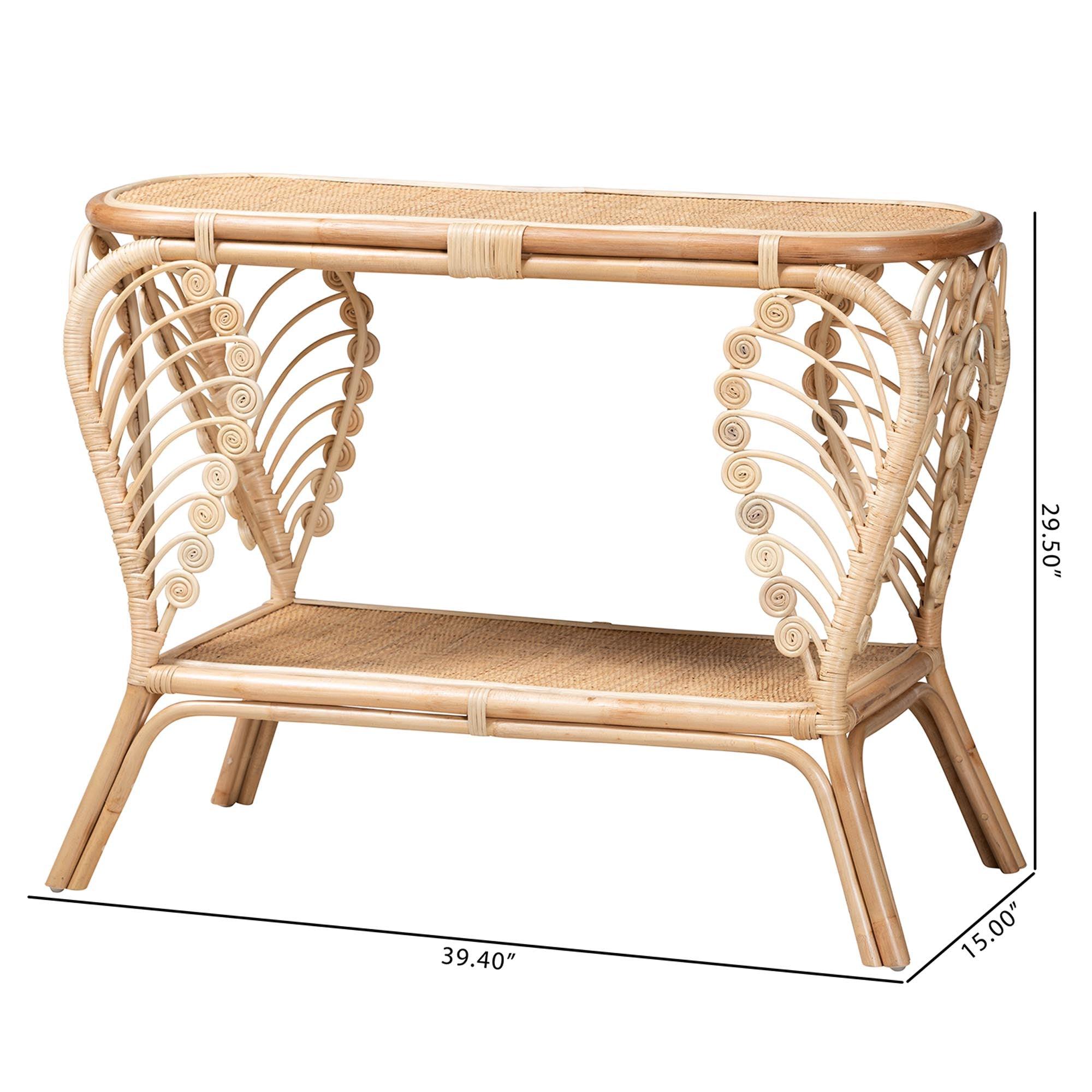 bali & pari Bastet Modern Bohemian Rattan 2-Tier Console Table