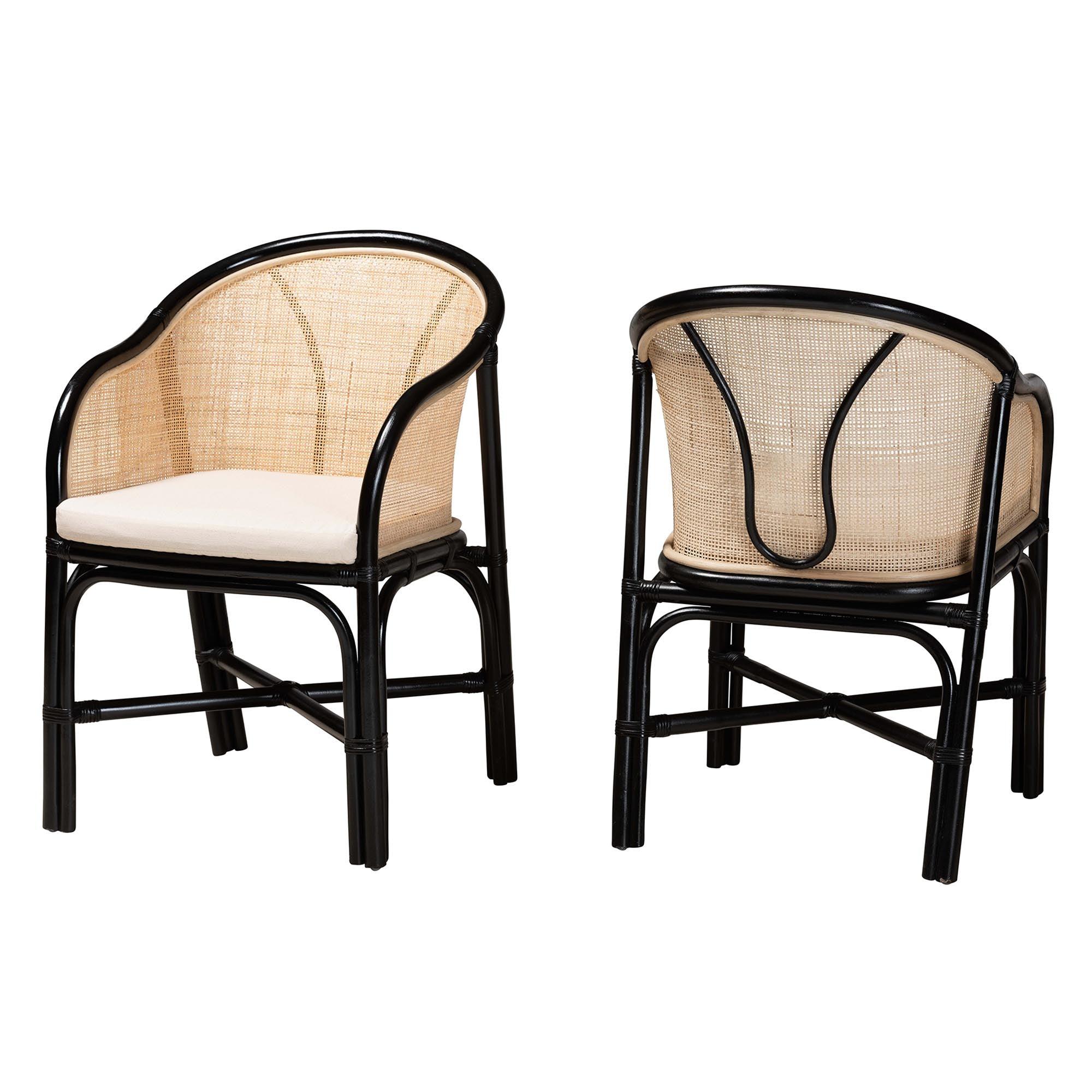 bali & pari Miranda Modern Bohemian Two-Tone and Rattan 2-Piece Dining Chair Set