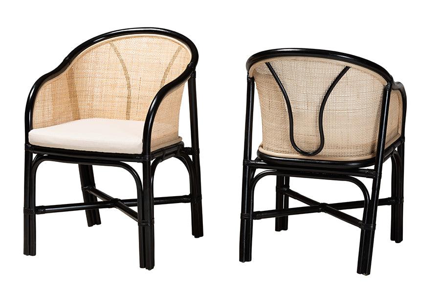 bali & pari Miranda Modern Bohemian Two-Tone and Rattan 2-Piece Dining Chair Set