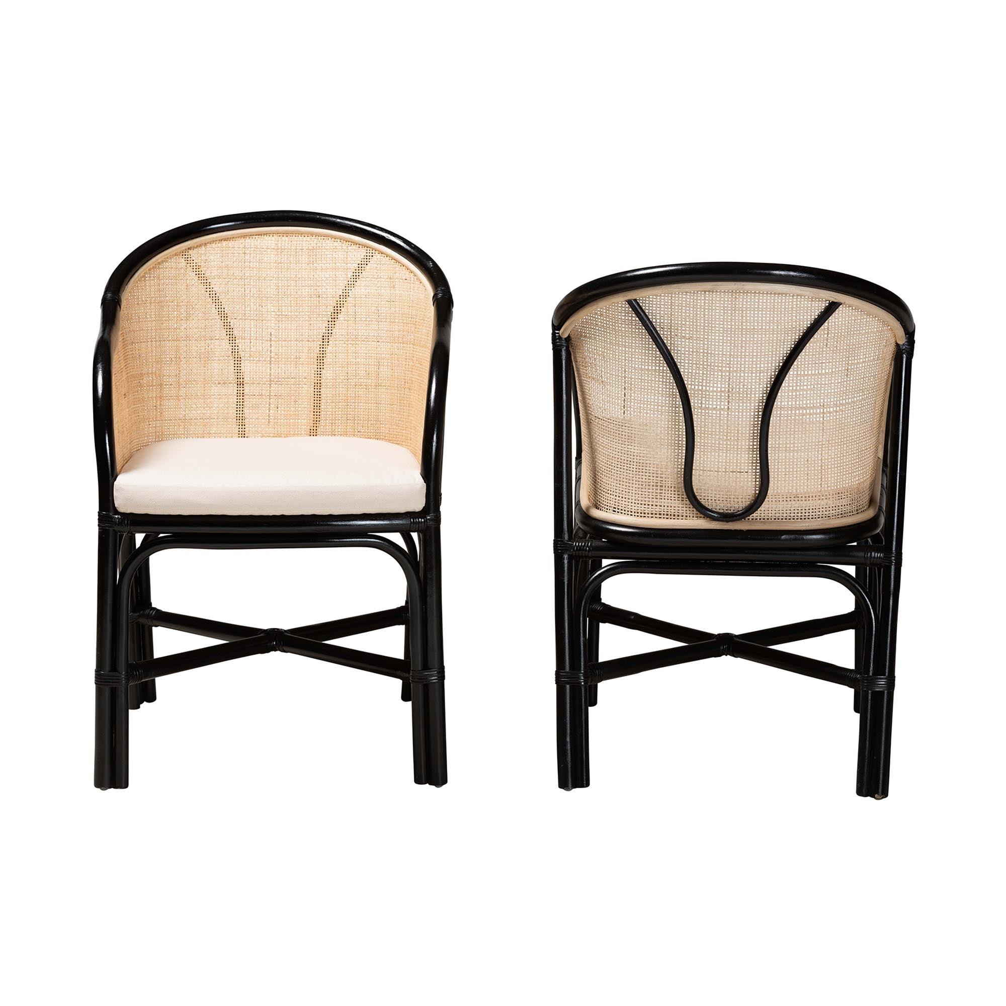 bali & pari Miranda Modern Bohemian Two-Tone and Rattan 2-Piece Dining Chair Set