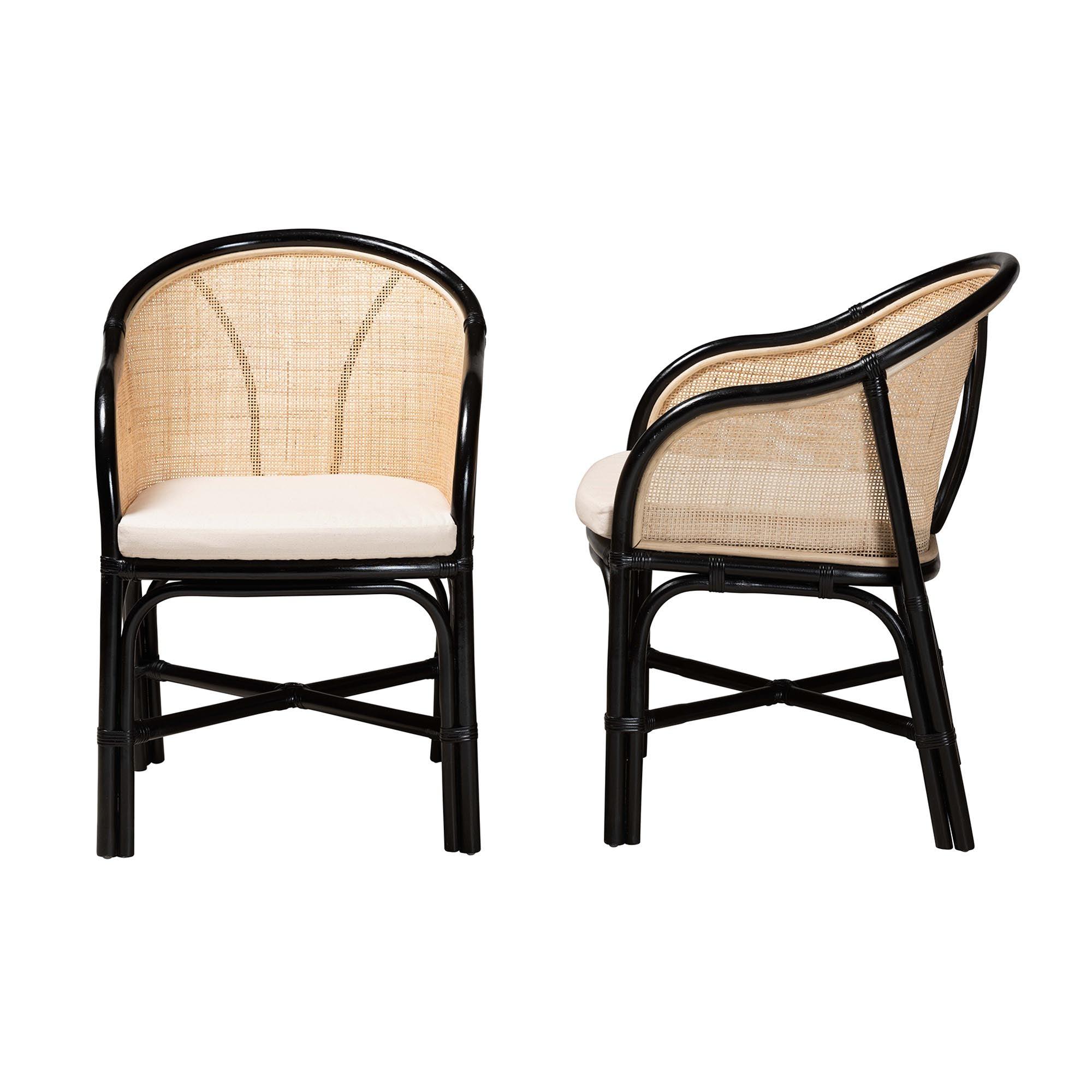 bali & pari Miranda Modern Bohemian Two-Tone and Rattan 2-Piece Dining Chair Set