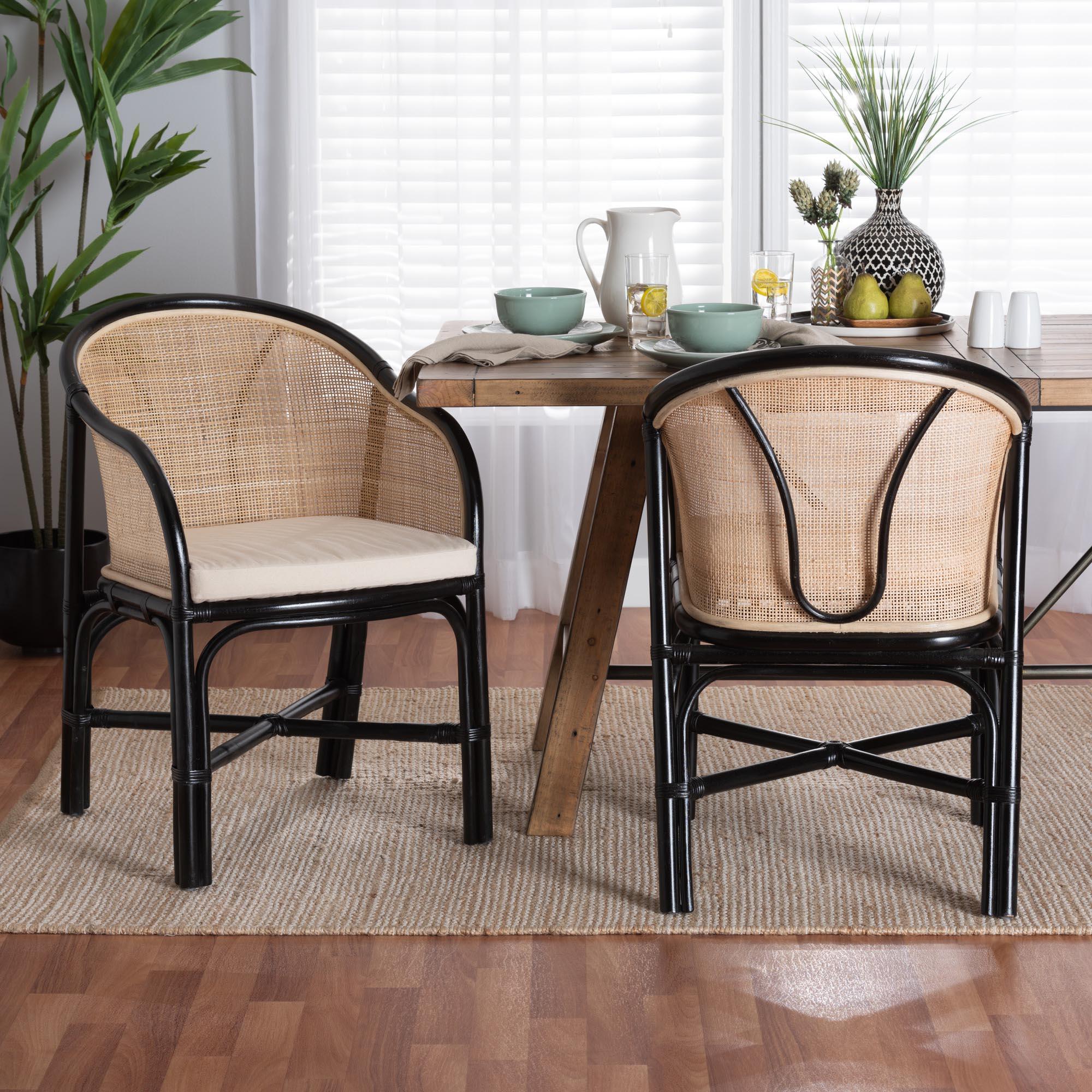 bali & pari Miranda Modern Bohemian Two-Tone and Rattan 2-Piece Dining Chair Set