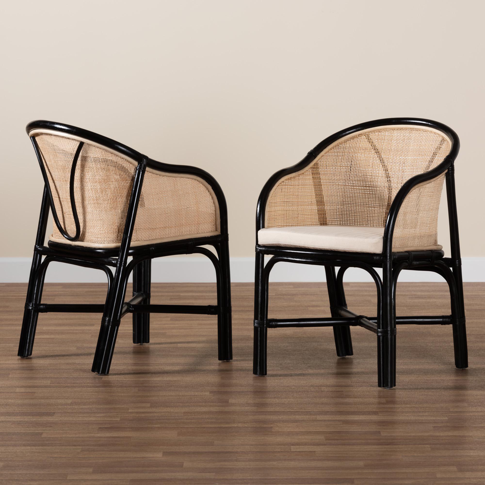 bali & pari Miranda Modern Bohemian Two-Tone and Rattan 2-Piece Dining Chair Set