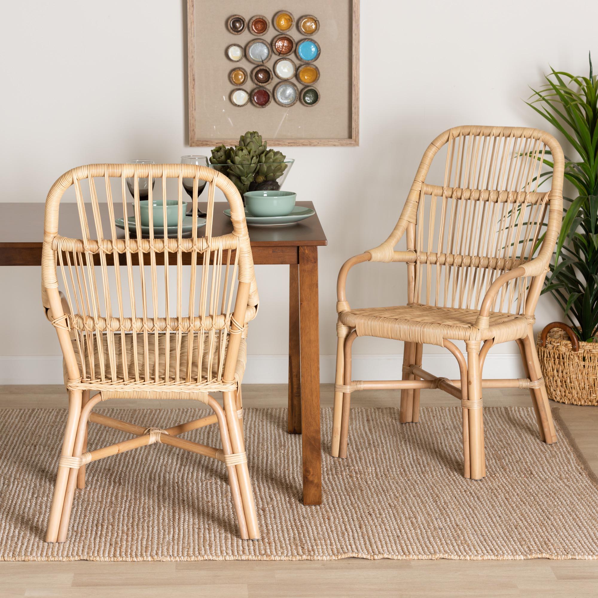 bali & pari Sumatera Modern Bohemian Rattan 2-Piece Dining Chair Set