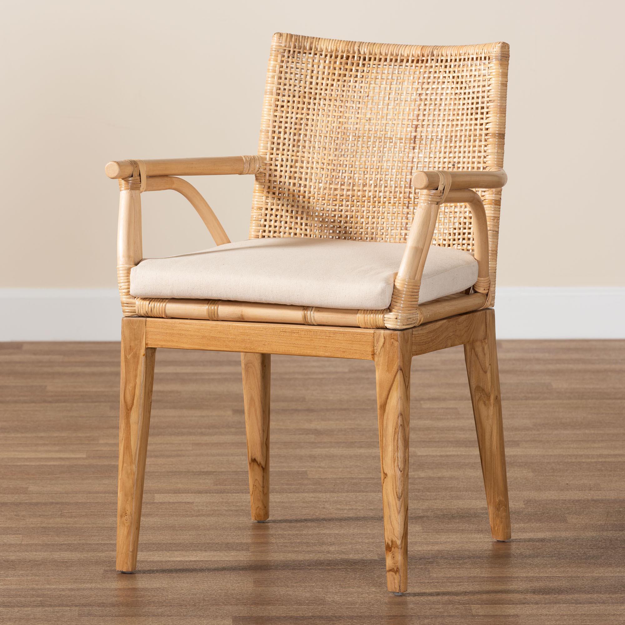 bali & pari Storsel Modern Bohemian Finished Teak Wood and Rattan Dining Chair