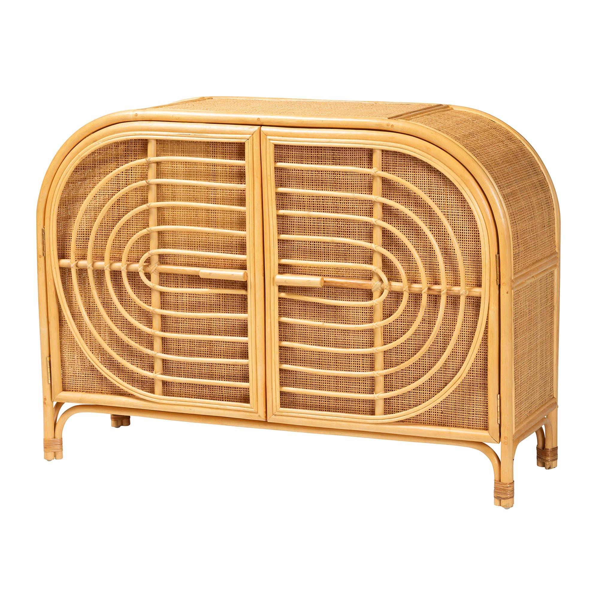 bali & pari Ovalet Modern Bohemian Rattan 2-Door Sideboard