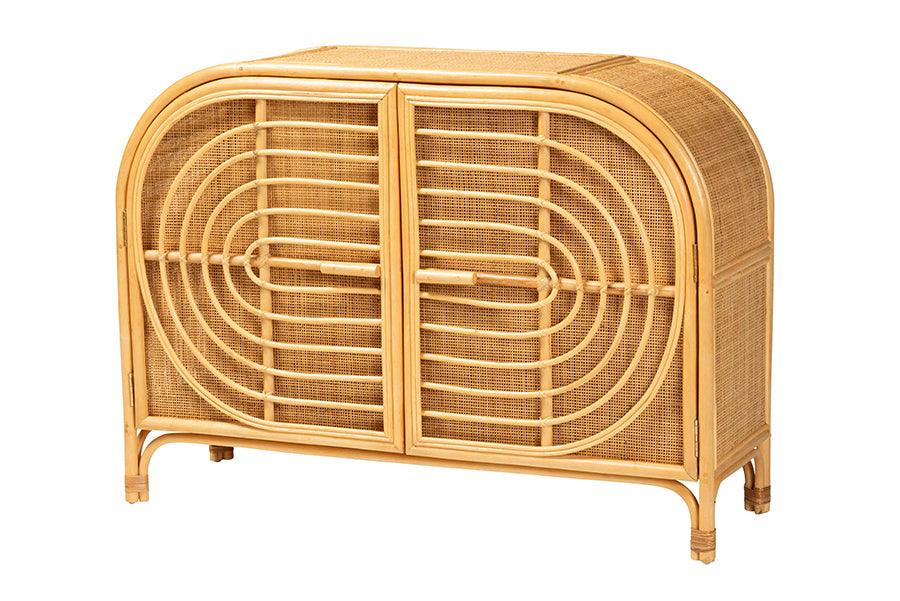 bali & pari Ovalet Modern Bohemian Rattan 2-Door Sideboard