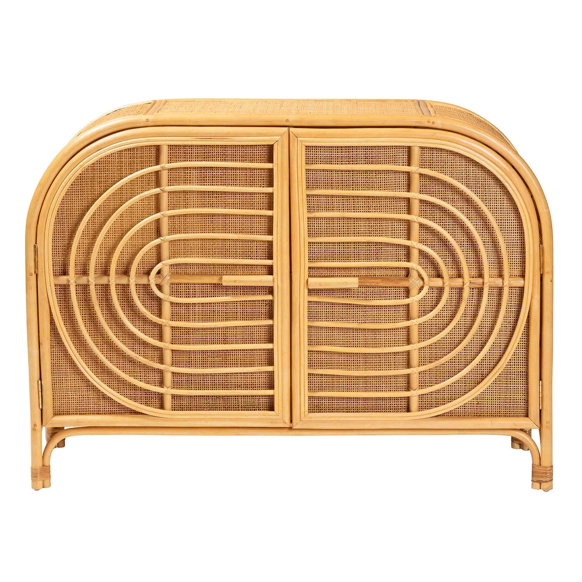 bali & pari Ovalet Modern Bohemian Rattan 2-Door Sideboard