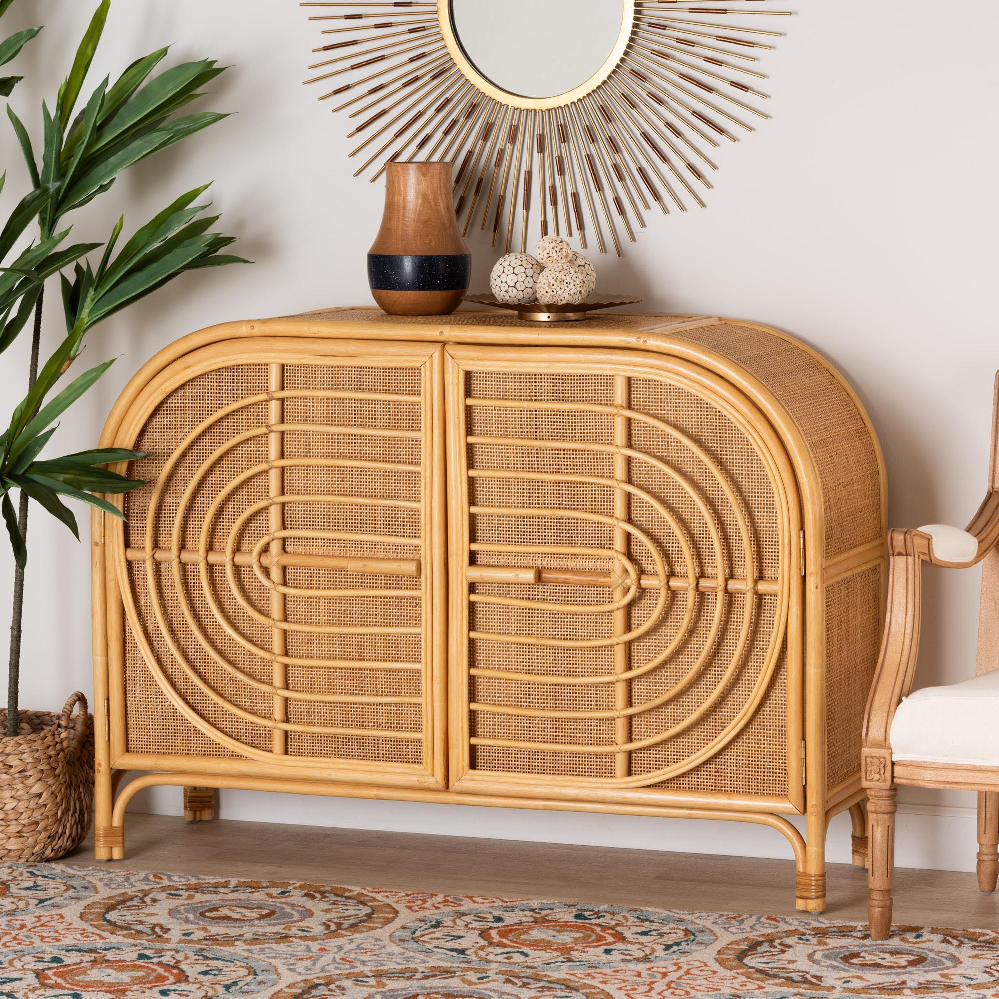 bali & pari Ovalet Modern Bohemian Rattan 2-Door Sideboard